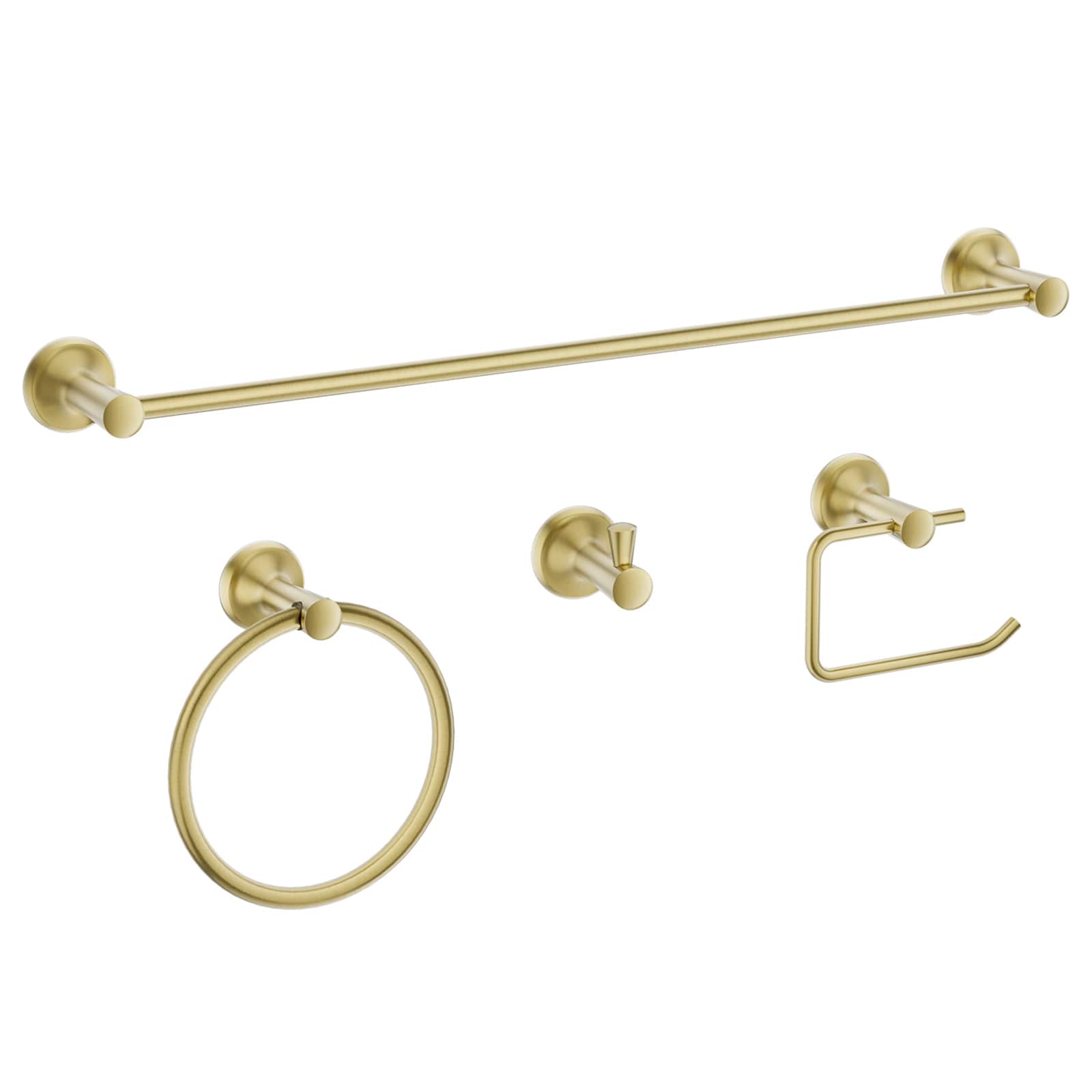WIZ 4 -Piece Brushed Gold Decorative Bathroom Hardware Set Towel Bar, Toilet Paper Holder, Towel Ring ,Robe Hook Included
