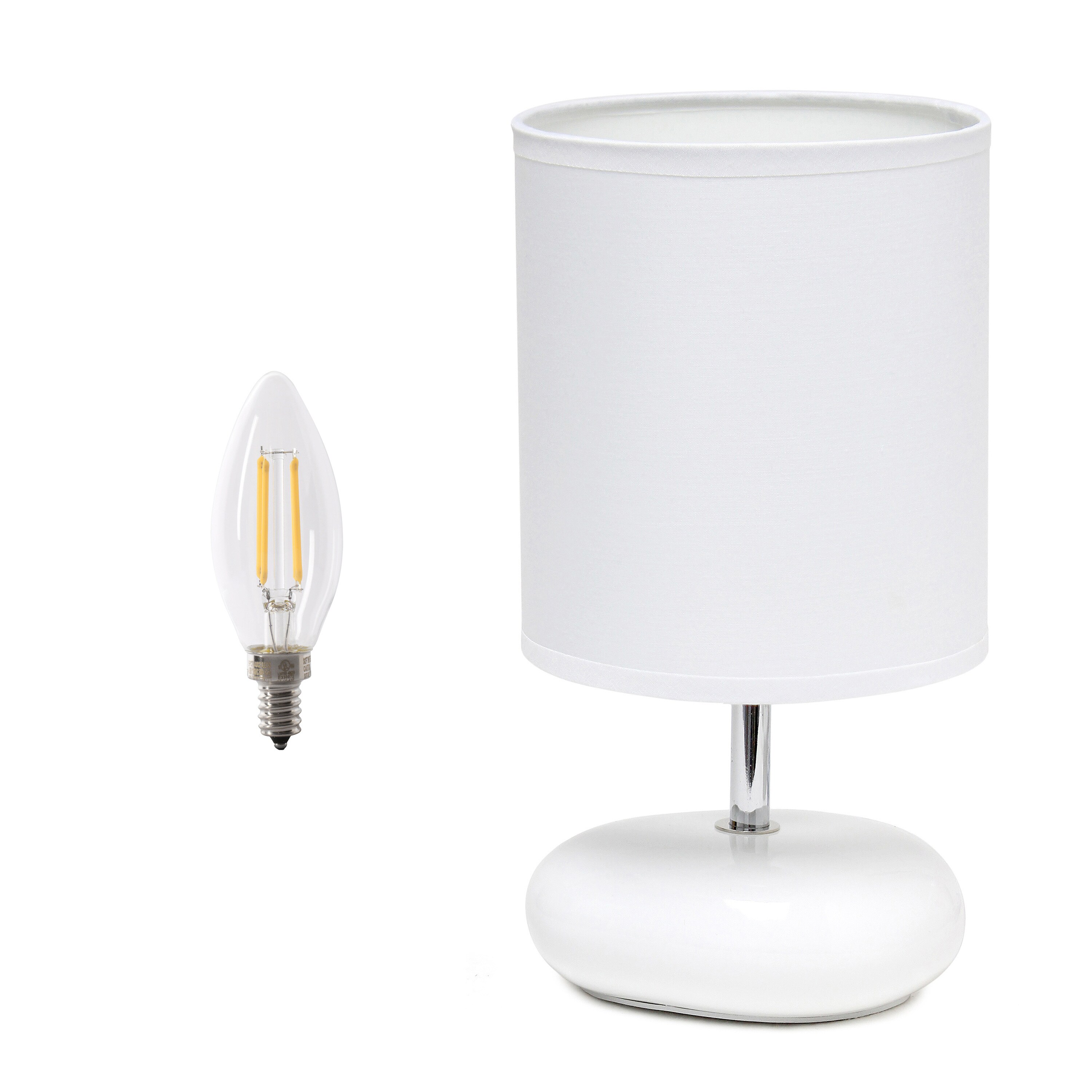 Simple Designs LT2005-WHT-LB 10.24-in White LED Rotary socket Table Lamp with Fabric Shade