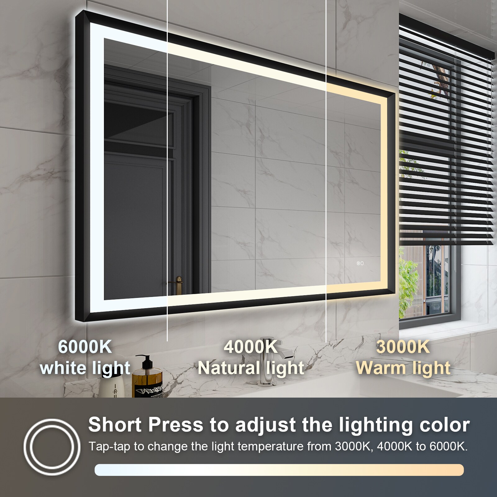 WELLFOR LUKY Dimmable LED Lighting Bathroom Mirror 40-in x 32-in Framed ...