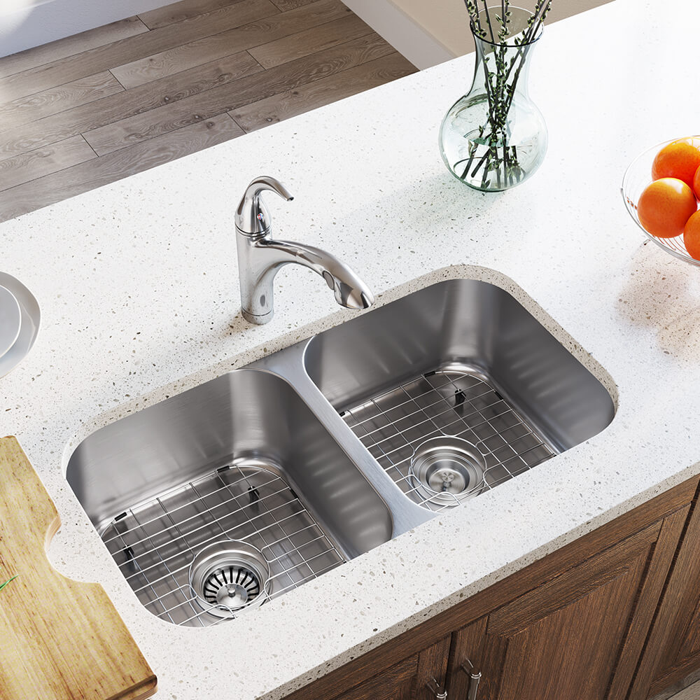 MR Direct Undermount 32.25-in x 18-in Stainless Steel Double Equal Bowl Stainless Steel Kitchen Sink