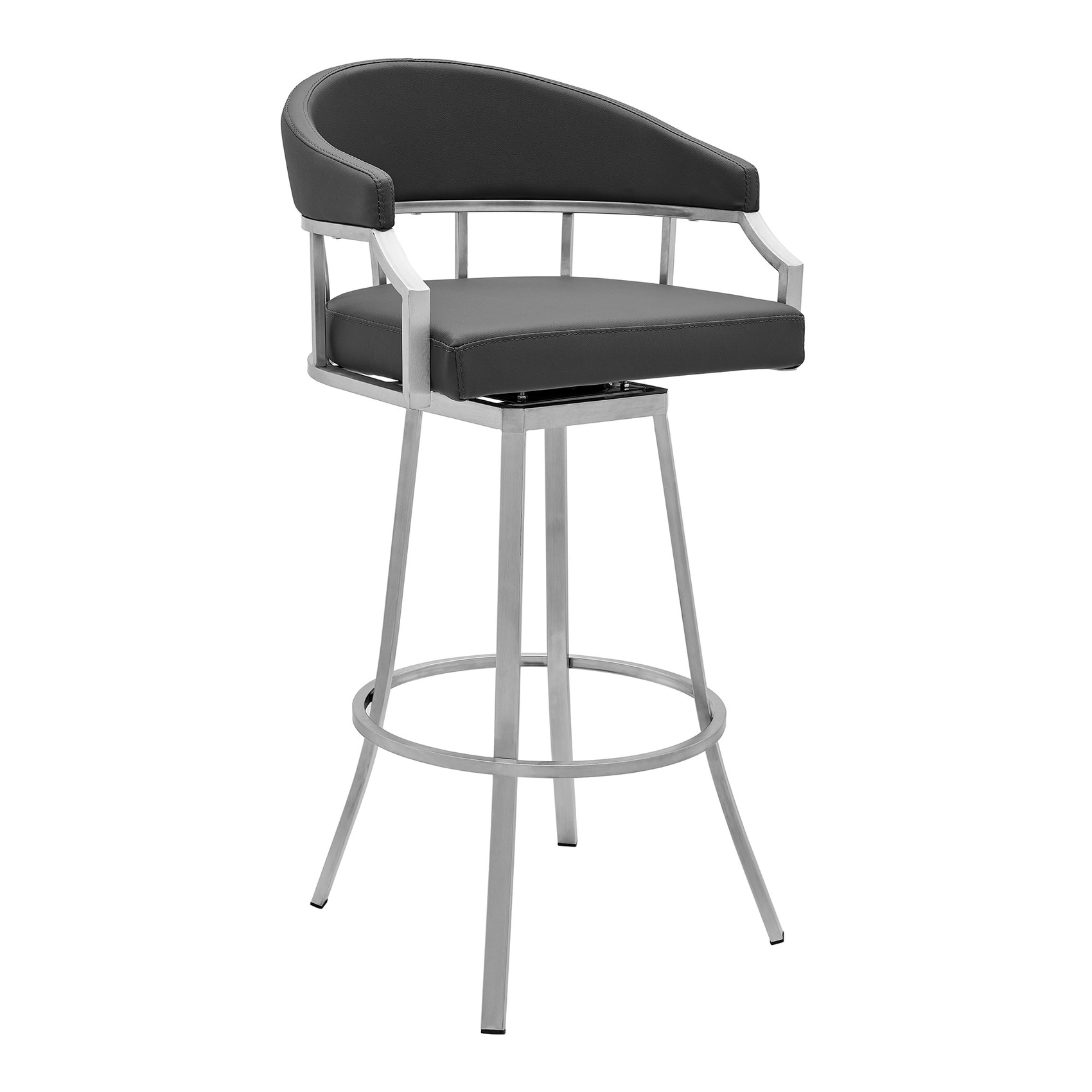 HomeRoots 4000476747 Gray 26.0-Inches H Counter height Round seat Upholstered Swivel Metal Bar Stool with Arms and Back