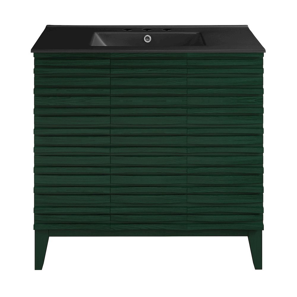 Swiss Madison - 36 Freestanding Bathroom Vanity in Green Oak Black 3Hole Widespread Sink Top