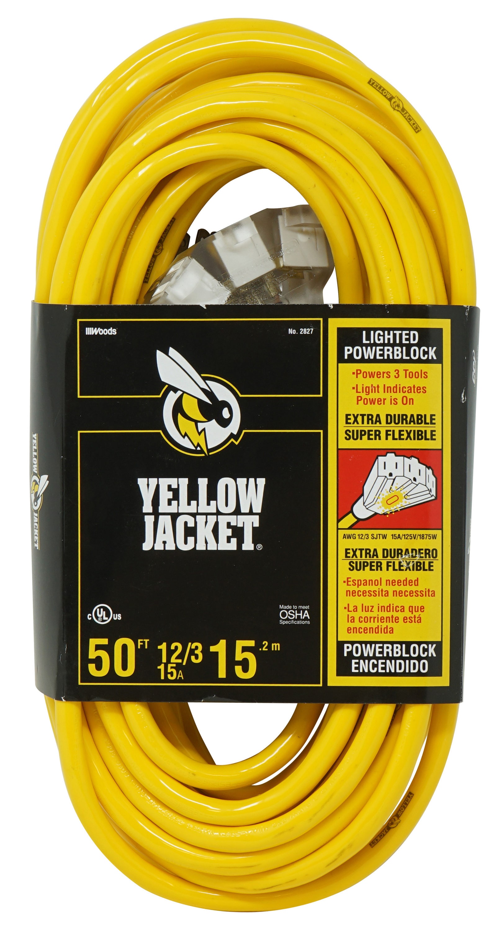 12/3 SJTW Yellow Outdoor Extension Cord Lighted End 50' 969.525127