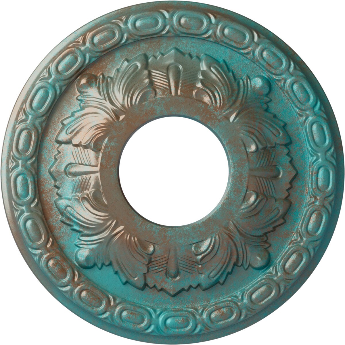 Ekena Millwork CM11LFCGS Leaf 11.375-in W x 11.375-in L Painted Copper Green Patina Polyurethane Whole Ceiling Medallion