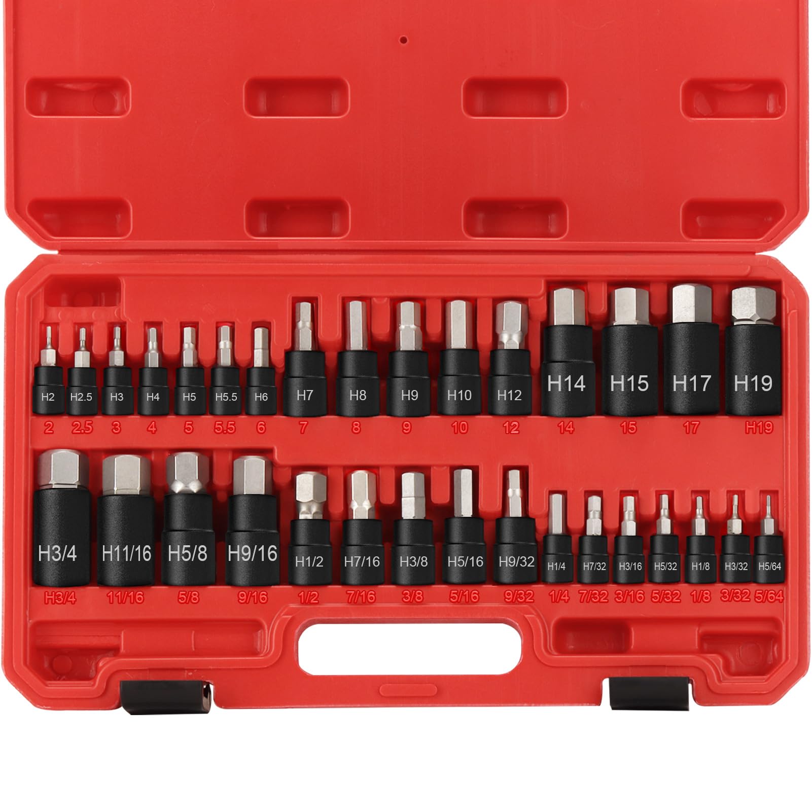 DYRCJ  Hex Impact Bit Socket Set 32 Piece Allen Socket Set SAE and Metric 1 4 in 3 8 in 1 2 in Drives S2 Alloy Steel and Chrome Vanadium Bit