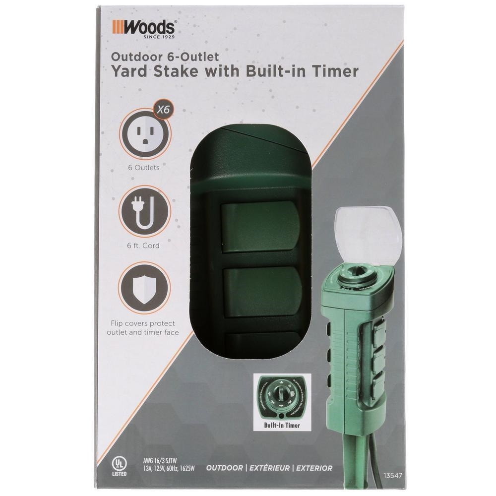 Woods 50126wd Outdoor Lighting Mechanical Timer with 3-Outlet Remote Control Countdown