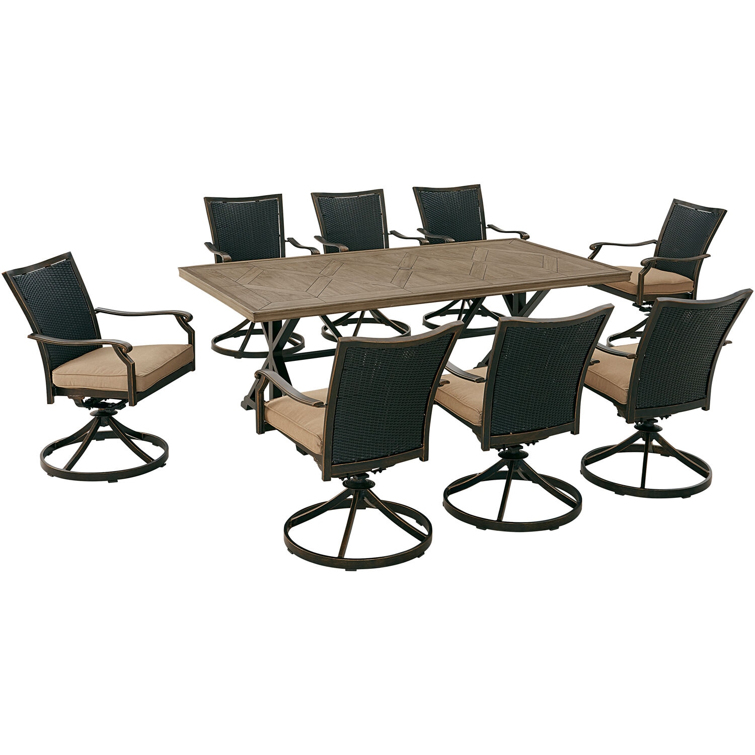 Hanover TRADDNWB9PCTFSW8-TAN Traditions 9-Piece Tan Patio Dining Set with Tan Cushions