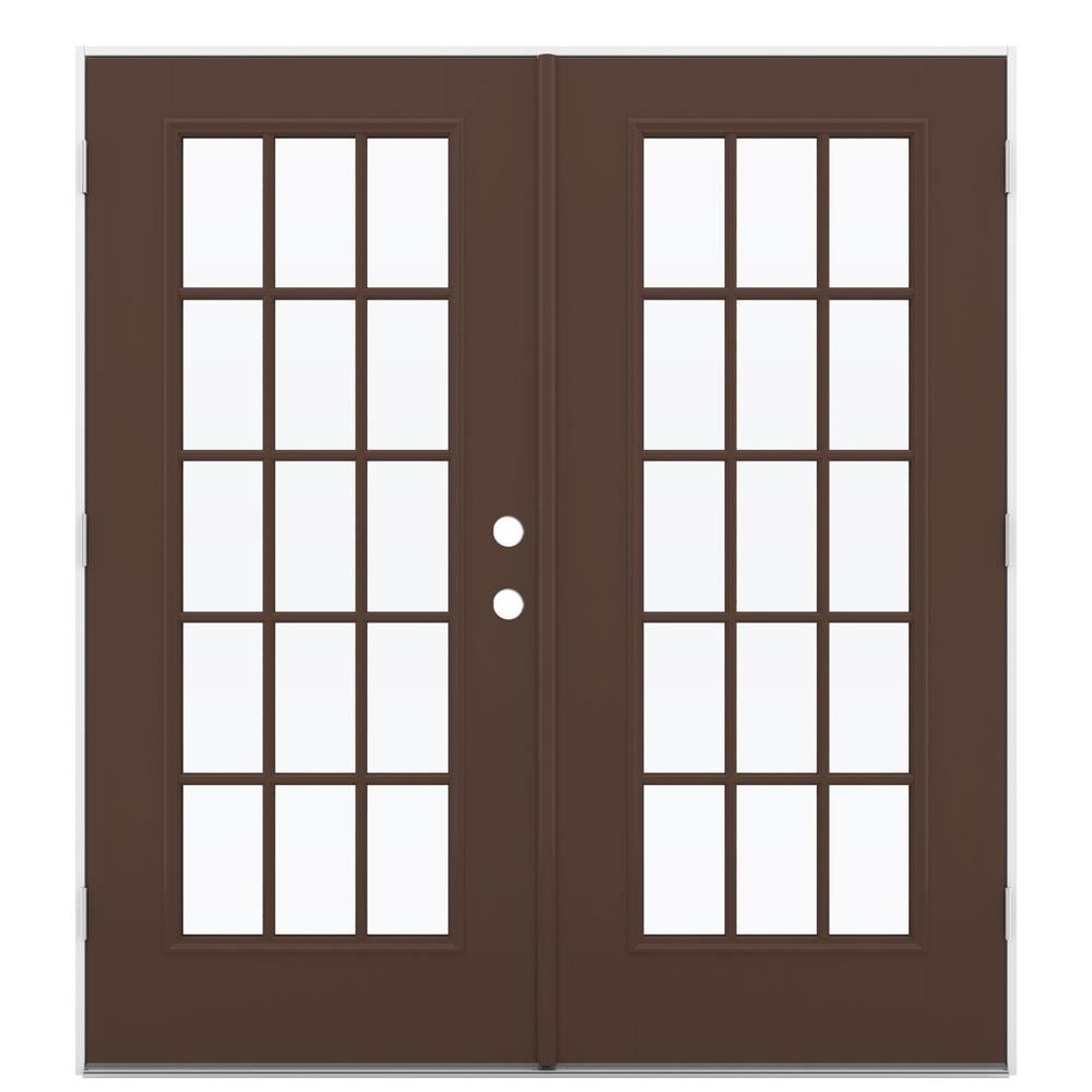 JELD-WEN 72-in x 80-in x 4-9/16-in Jamb Low-e External Grilles Dark Chocolate Fiberglass French Right-Hand Outswing Double Patio Door in Brown -  LOWOLJW184100106