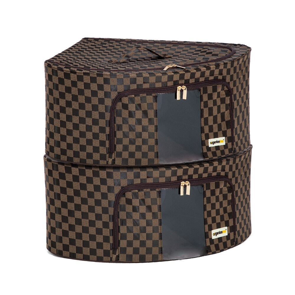 Organizeme OMCB294135 2-Pack 18.5-in W x 8.5-in H x 25-in D Brown Jacquard Fabric Collapsible Stackable Bin
