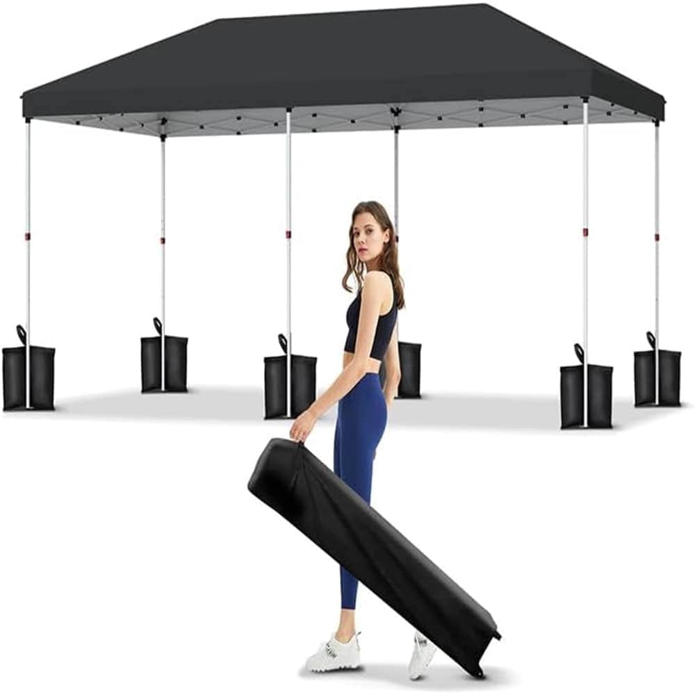 Qeetex LSHQQPHO-10AUD5UX 10x20 Pop Up Canopy Tent (No Side Walls)  3 Adjustable Heights  6 Sandbags Black