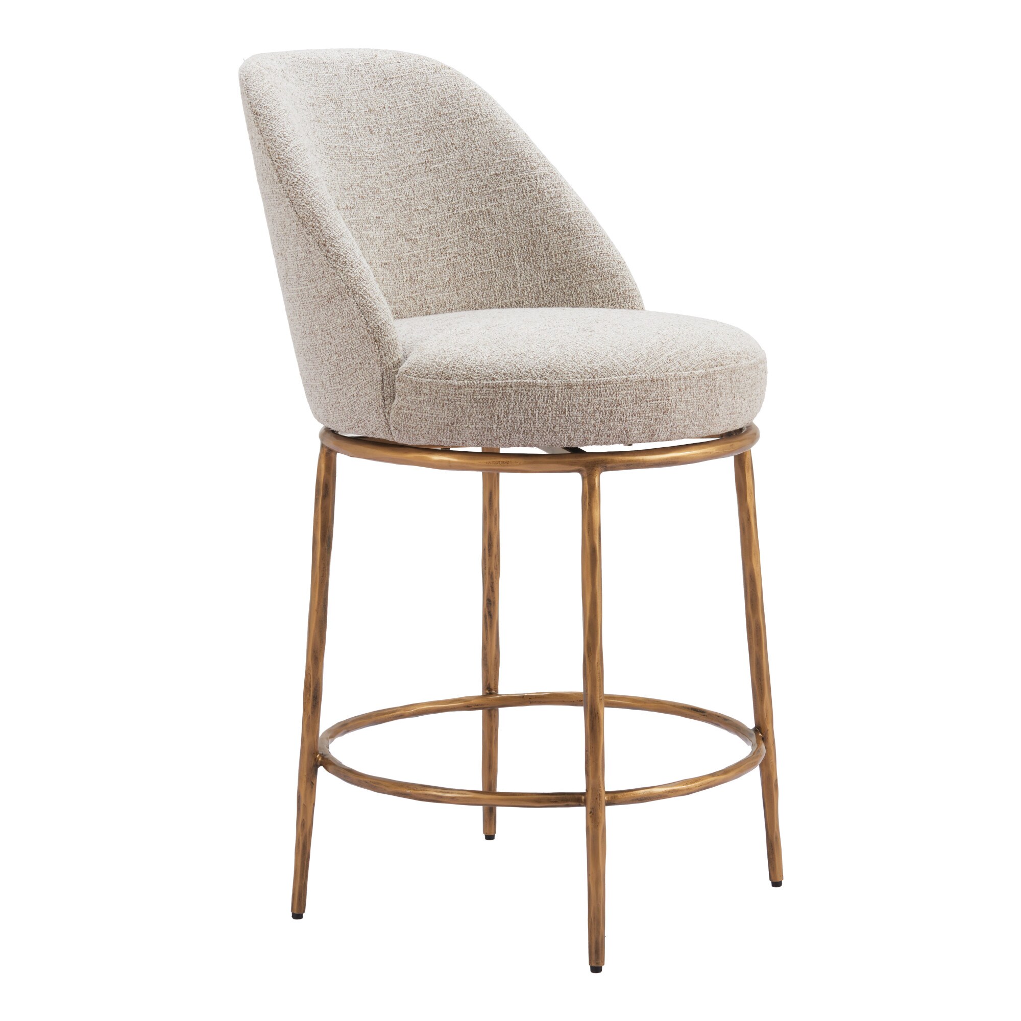 ZUO 110272 Beige and Gold 24.4-in H Counter height (24-in to 27-in) Bucket Seat Upholstered Swivel Wood Back Bar Stool Back