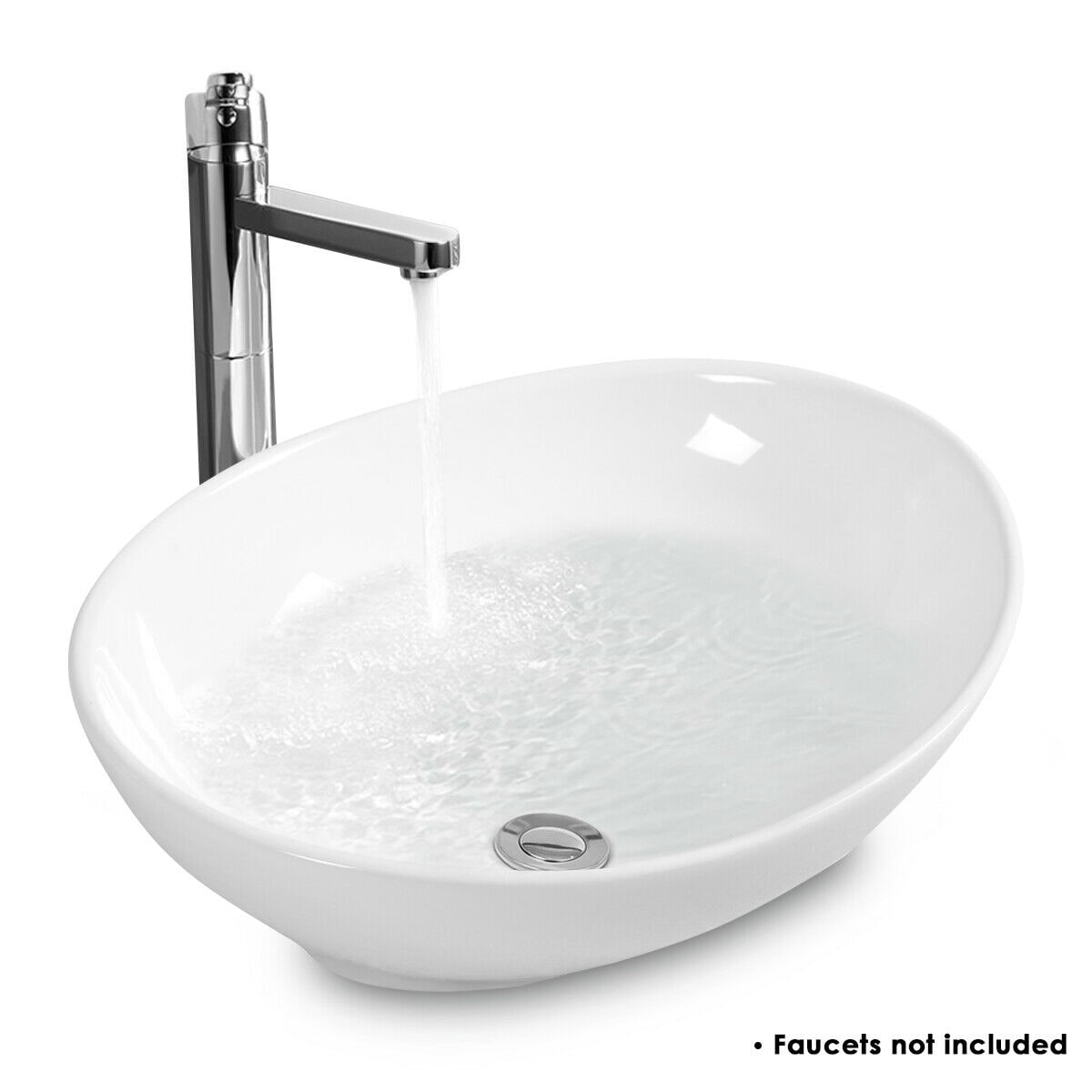 Goplus White Ceramic Vessel Oval Modern Bathroom Sink Drain Included (16-in x 13-in)