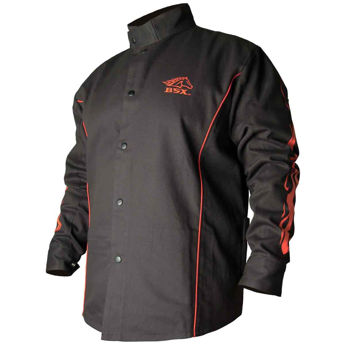 Black Stallion REVBX9C-M BX9C BSX Contoured FR Cotton Welding Jacket Black/Flames MD
