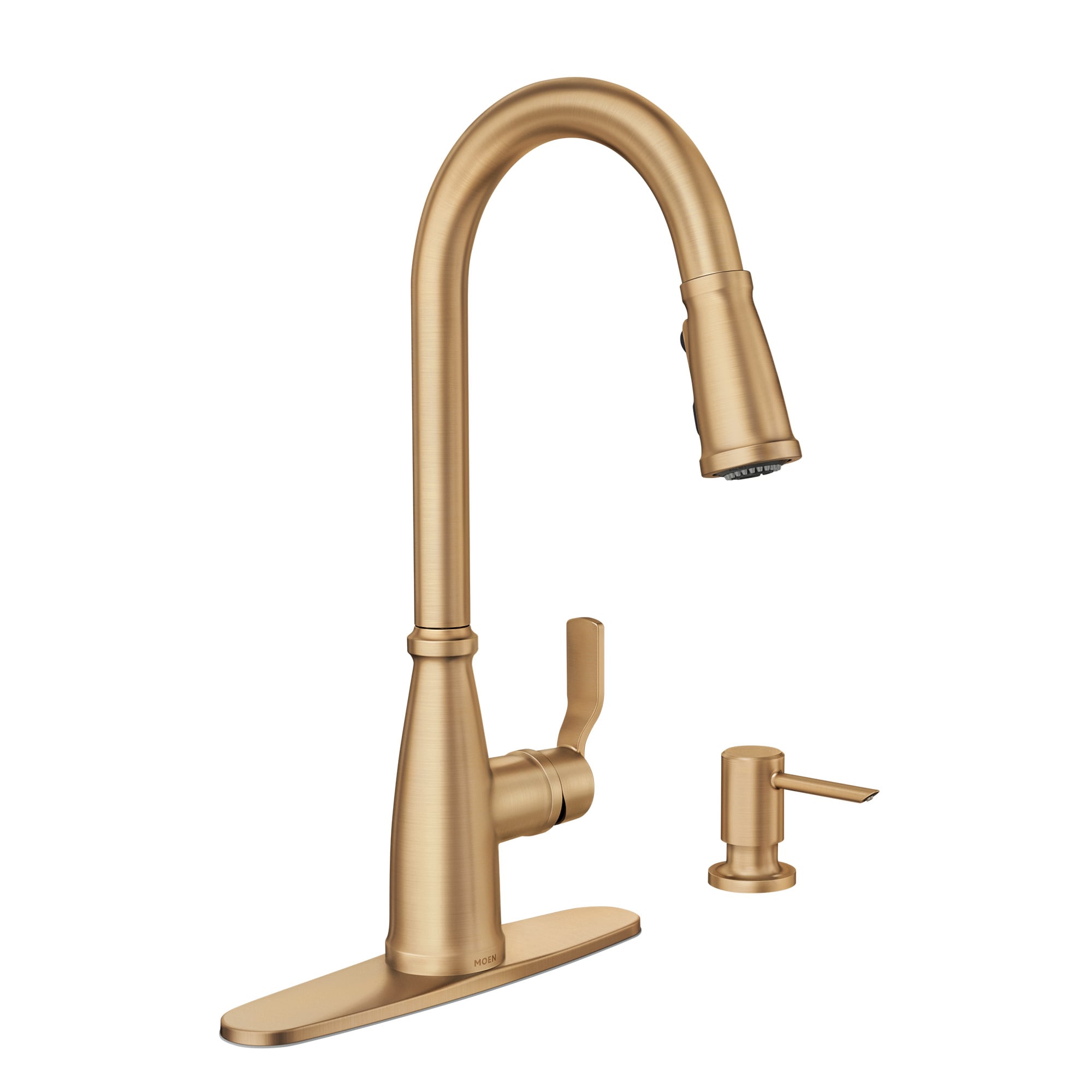 Moen 87071BZG Nolia Bronzed Gold Single Handle Deck-mount Pull-down Kitchen Faucet with Sprayer ( Deck Plate Included ) (Soap Dispenser Included)