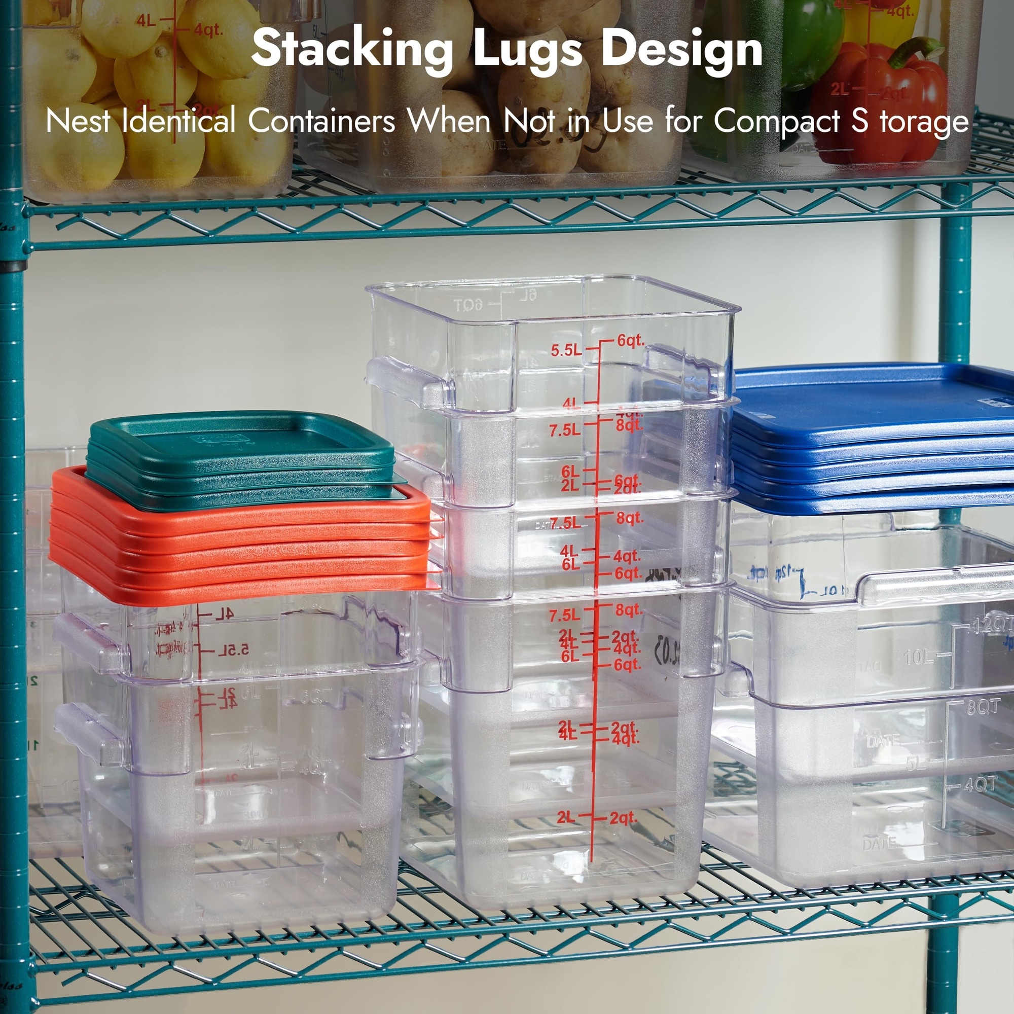 DHMHD 4 Pack Food Storage Containers with Blue Lids 12 Quart Square ...
