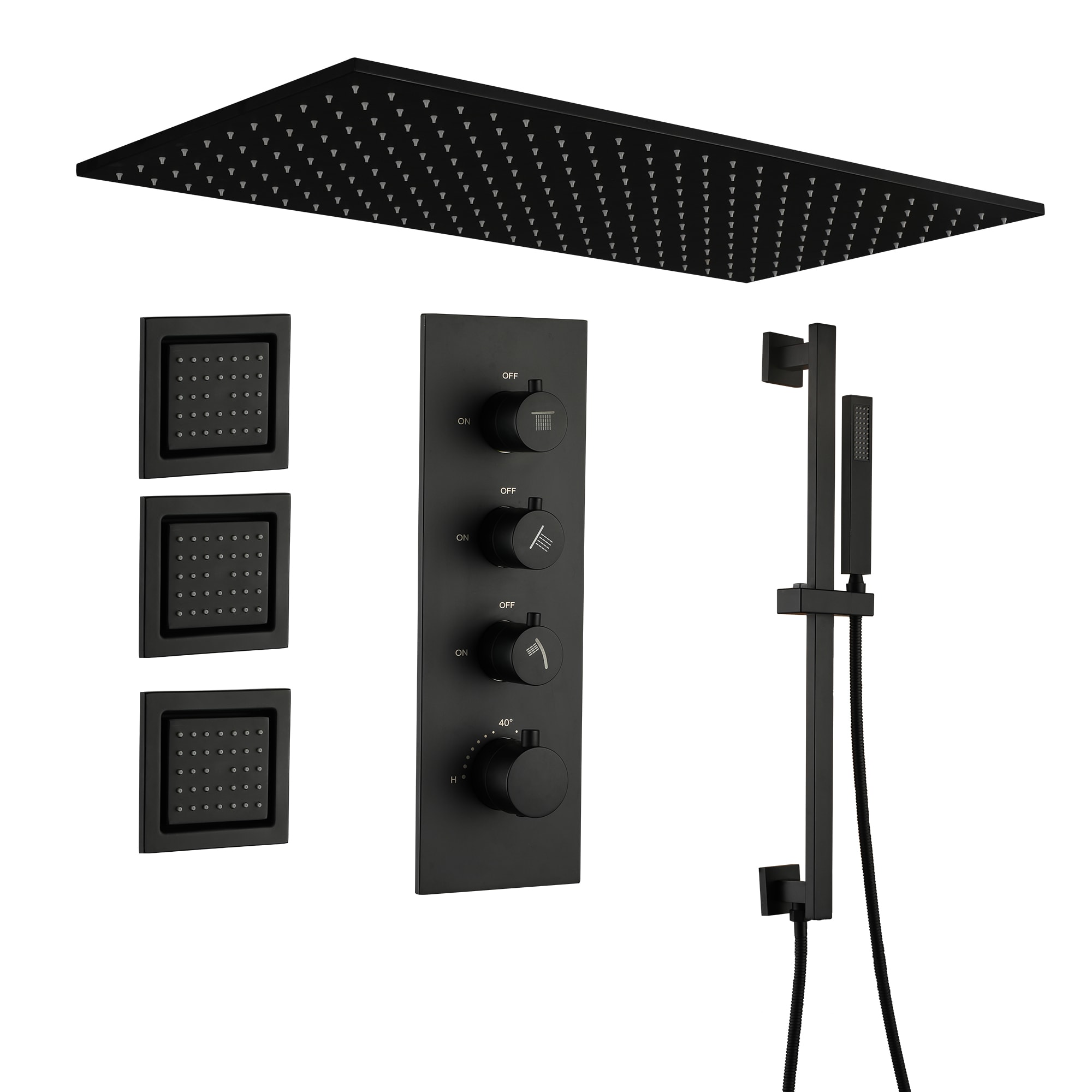 CASAINC CA-A4382-MB Matte Black 25-in Built-In Shower Faucet System with 3-way Diverter ( Thermostatic Valve Included )