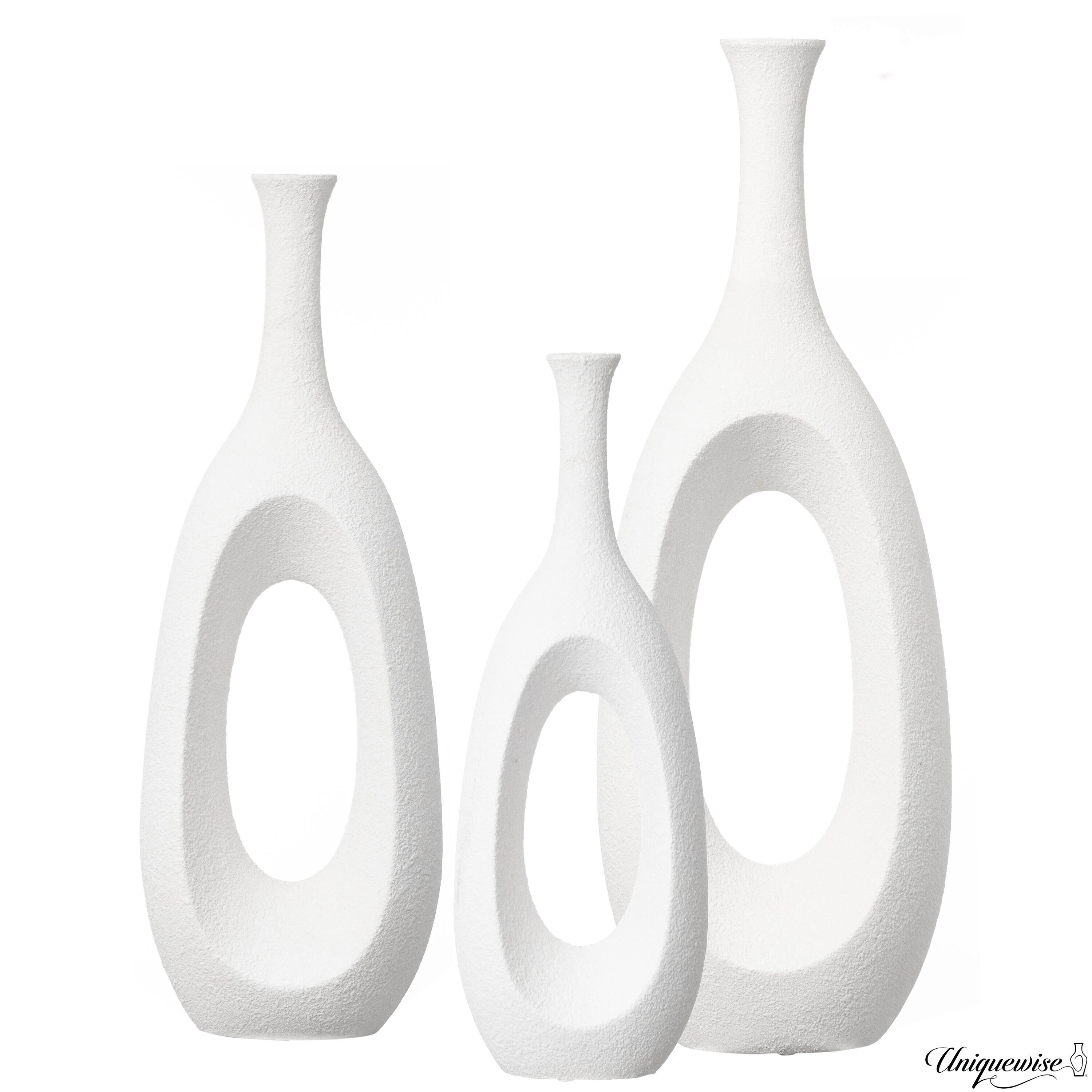 Uniquewise QI004677.3 3 -Pack White Fiberglass Modern Vase