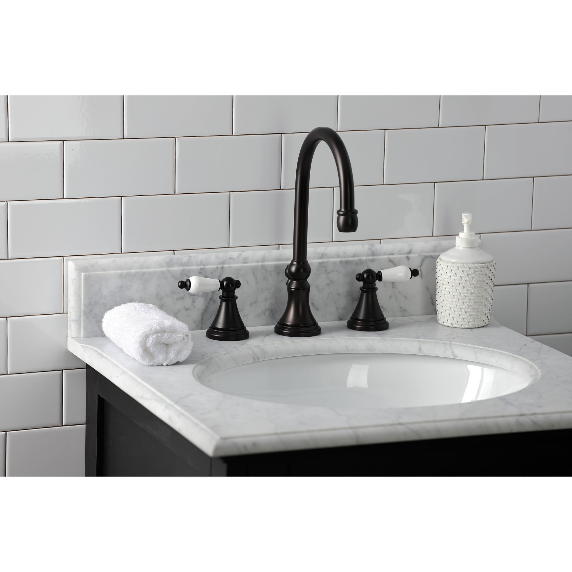 Elements of Design ES2985PL Oil-rubbed bronze Widespread 2-handle High-arc Residential Handle Bathroom Sink Faucet with Drain