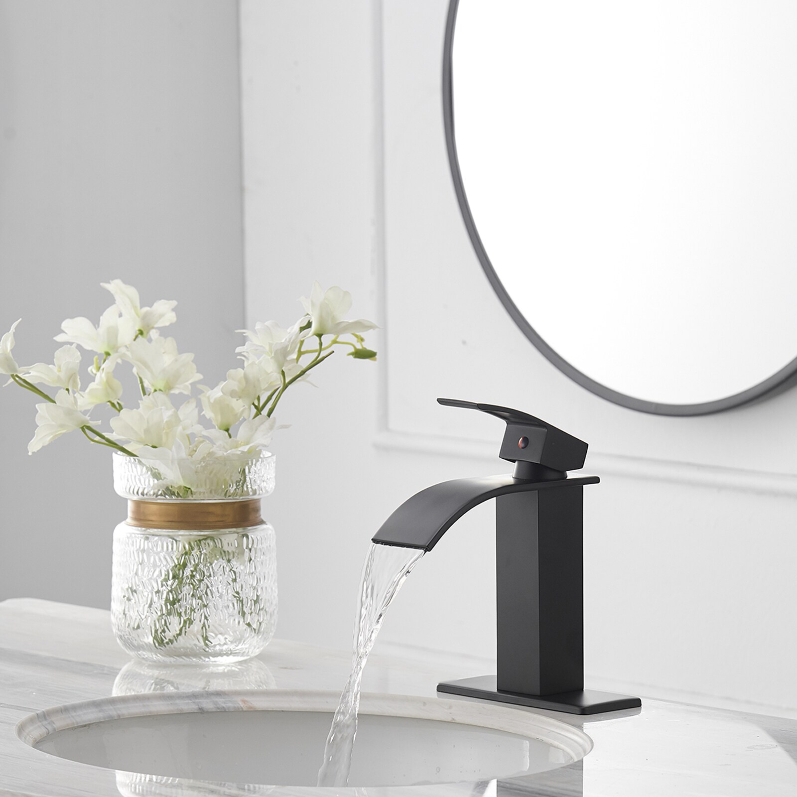 Matte Black Single Handle Waterfall Bathroom Faucet