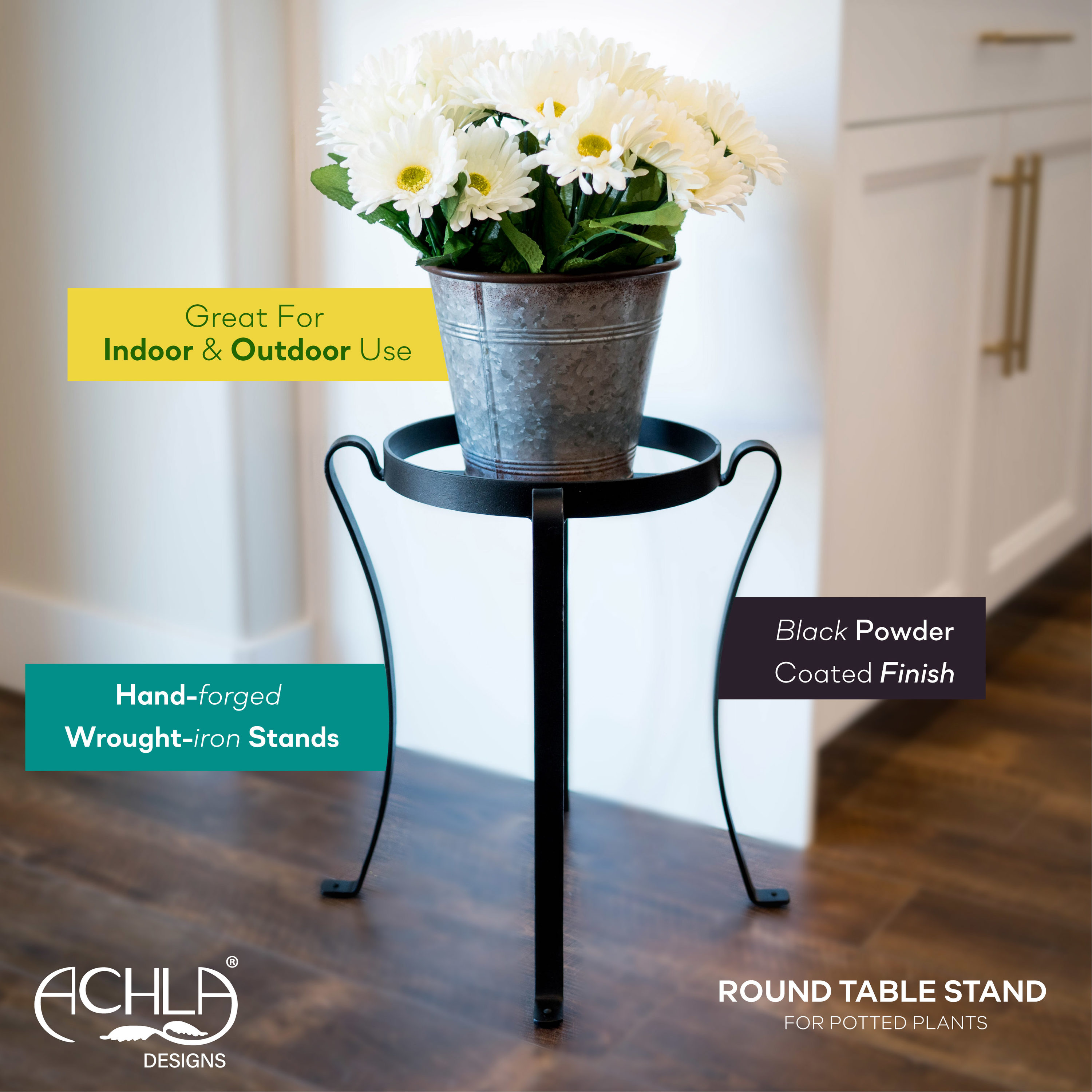 Black Wrought Iron 18" Patio Plant Stand with Curved Legs