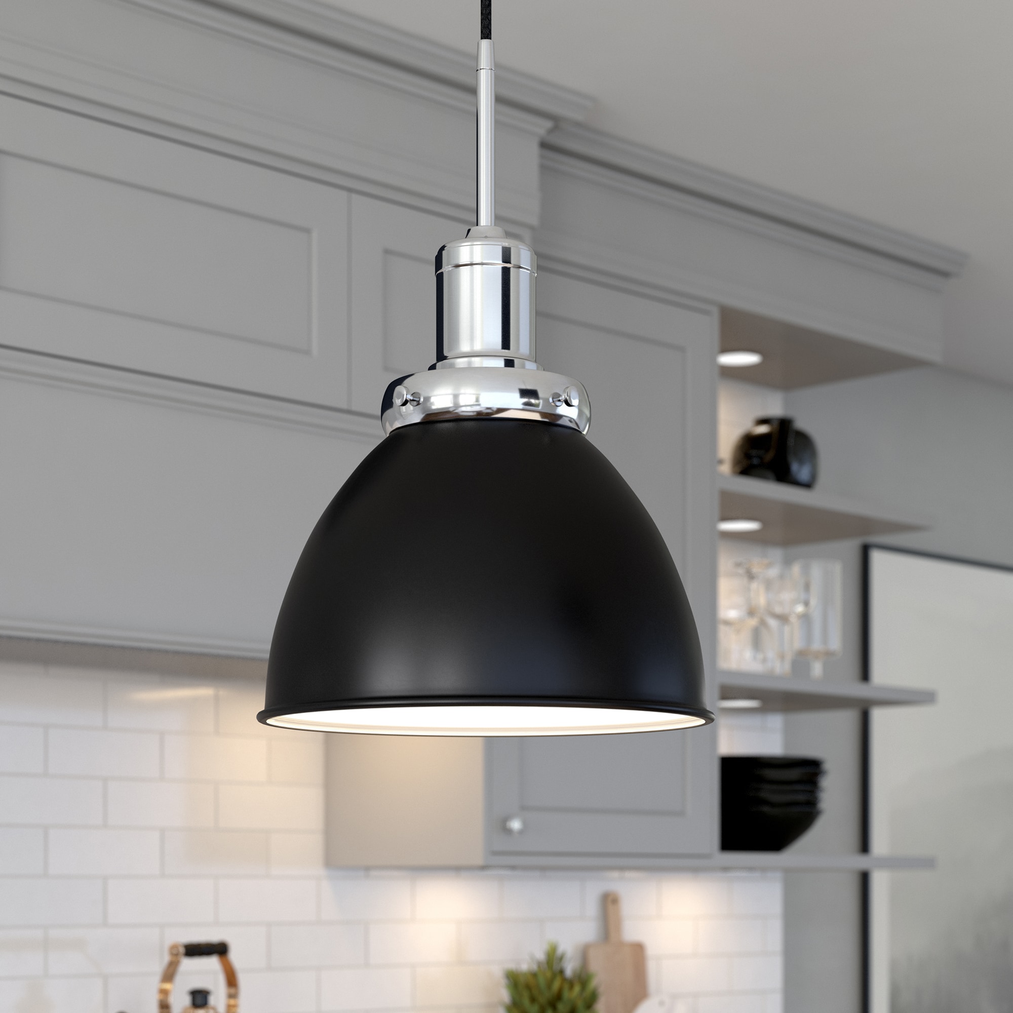 Madison 12" Blackened Bronze & Polished Nickel Metal Dome Pendant