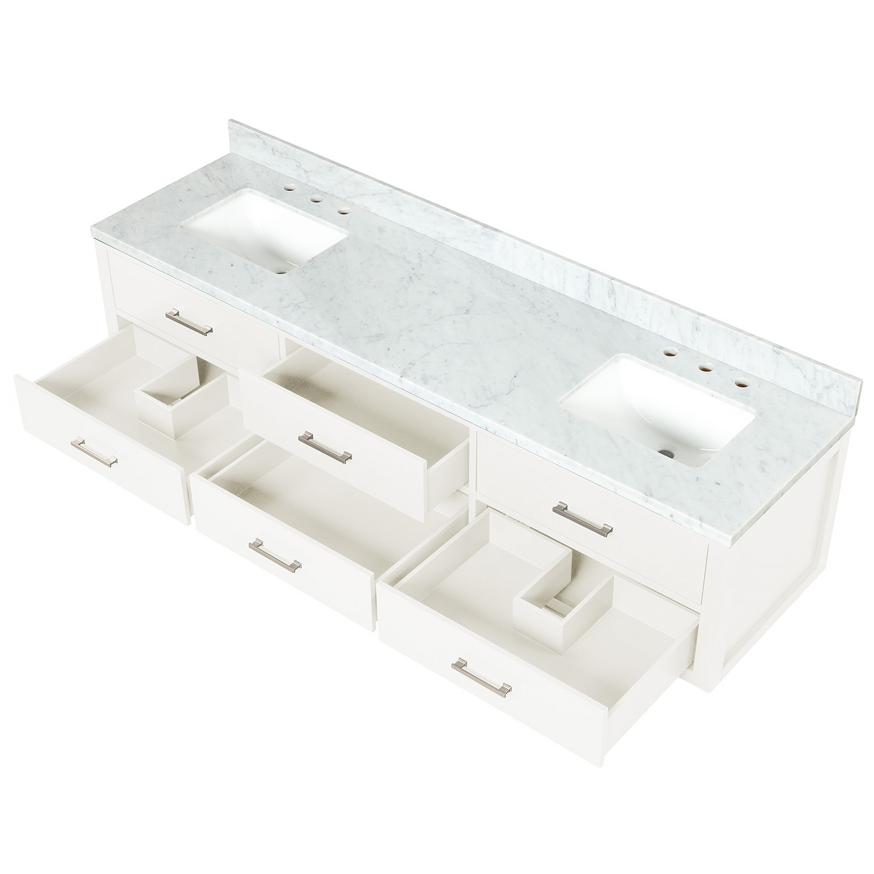 Lexora LVSO80DA100 Southold 80-in White Undermount Double sink Floating Bathroom Vanity with White Carrara Marble Top