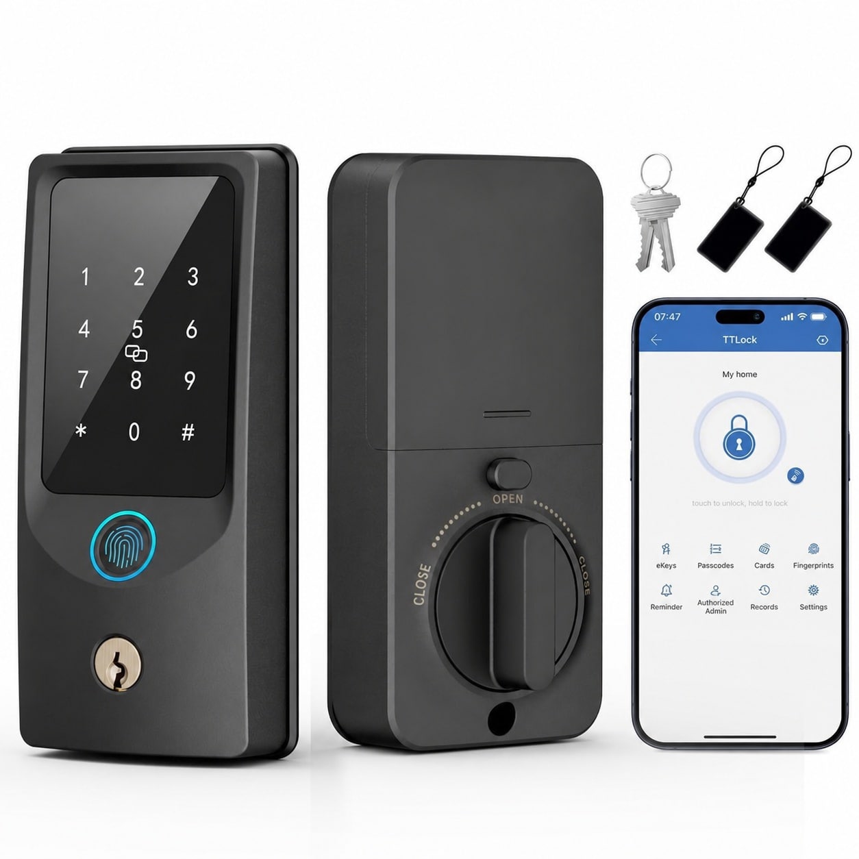 UUDULY  Fingerprint Keyless Entry Door Lock Built in WiFi Smart Lock for Front Door App Remote Control Auto Lock Touch Keypad Deadbolt Black