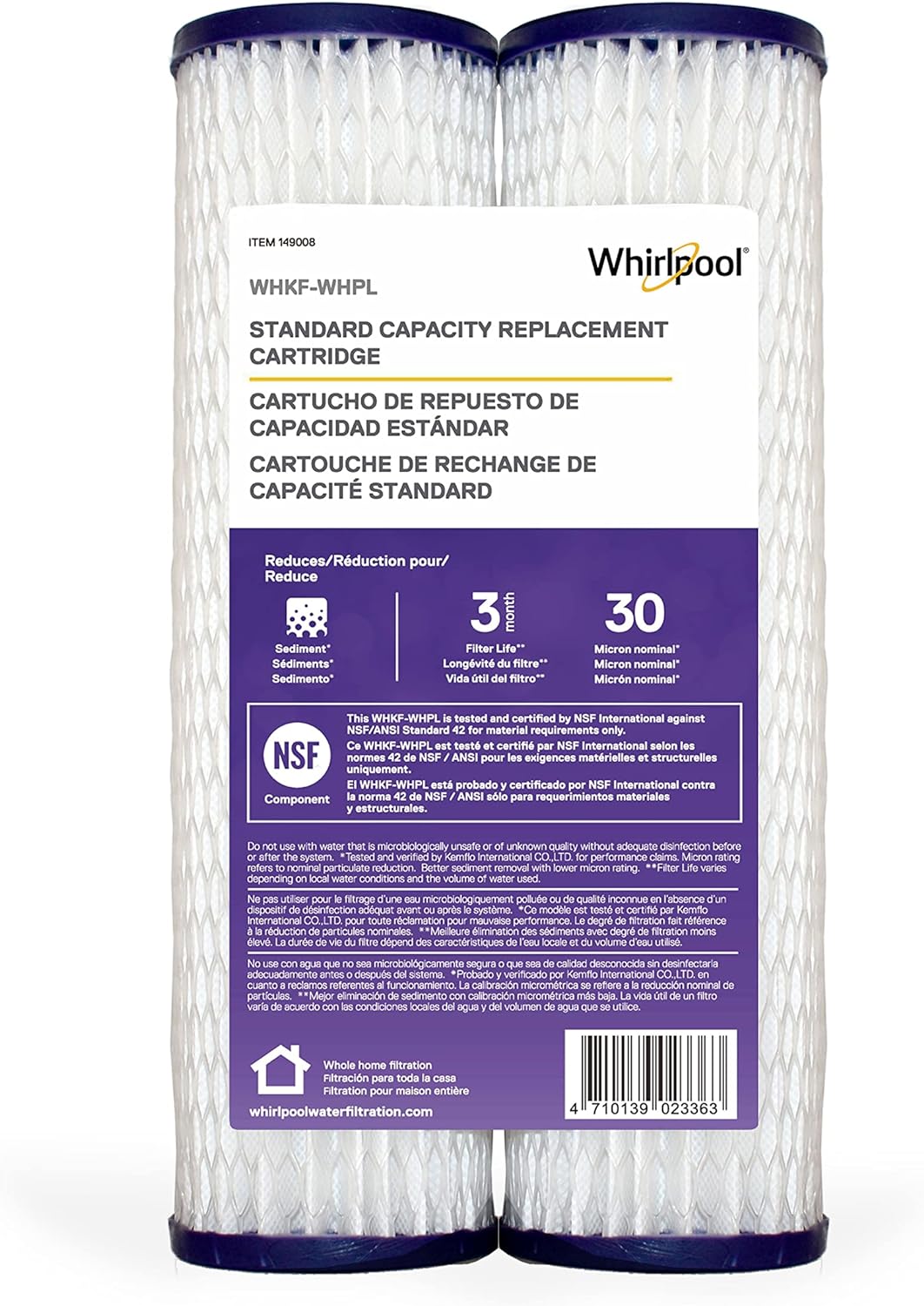 Whirlpool WHKF-WHPL WHKF-WHPL Standard Capacity 10-in X 2.5-in 3-Month Sediment and Particulate Whole House Replacement Filter (Pack of- 2)