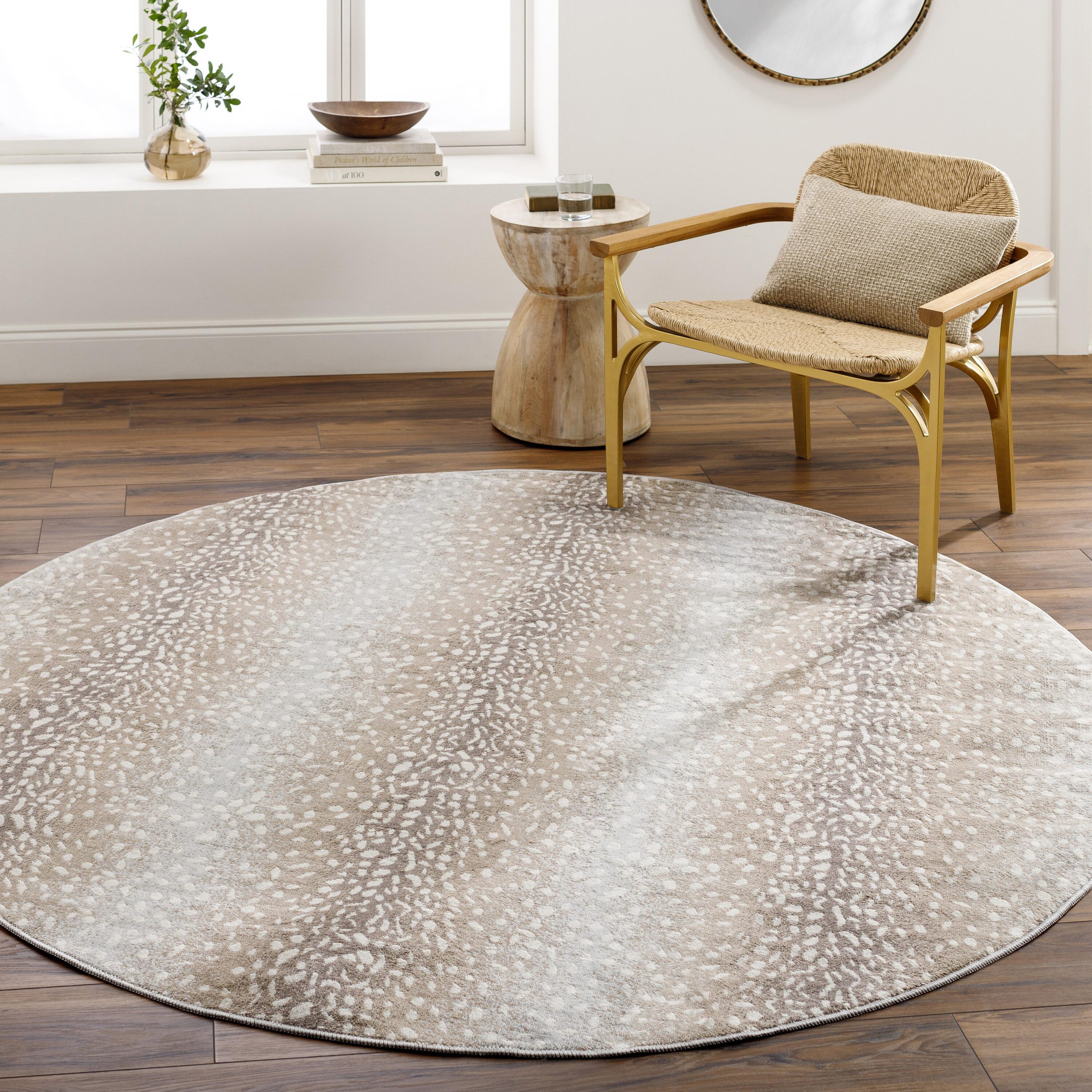 Livabliss ROM2374-710RD Roma 7 x 7 (ft) Flatweave Camel Round Indoor Animal print Mid-Century Modern Pet Friendly Area rug