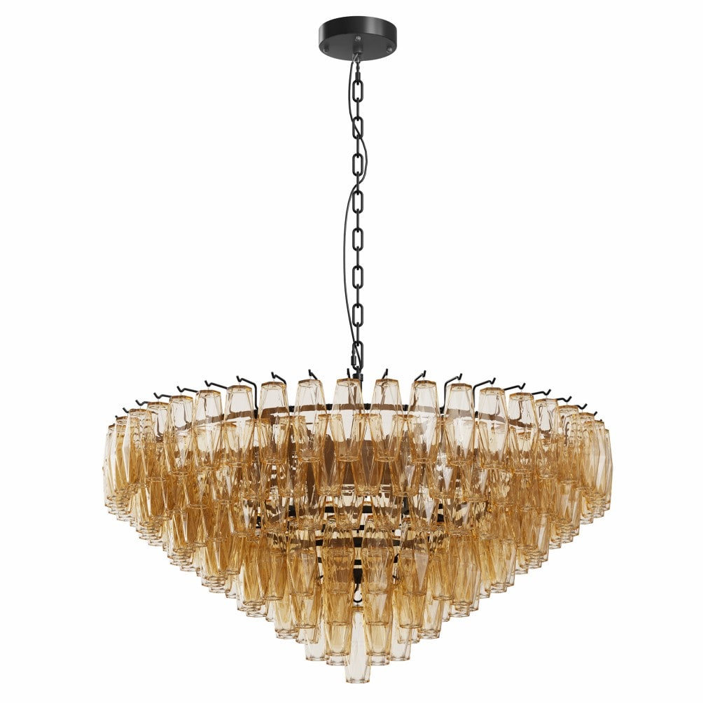 Tatayosi Modern Round Chandelier 37inches Extra Large Black Chandeliers for Dining Room 14-Light with Tiered Smoke Glass Tubes Ceiling Light Pendant Lighting Fixture for Living Room Bedroom Kitchen Island