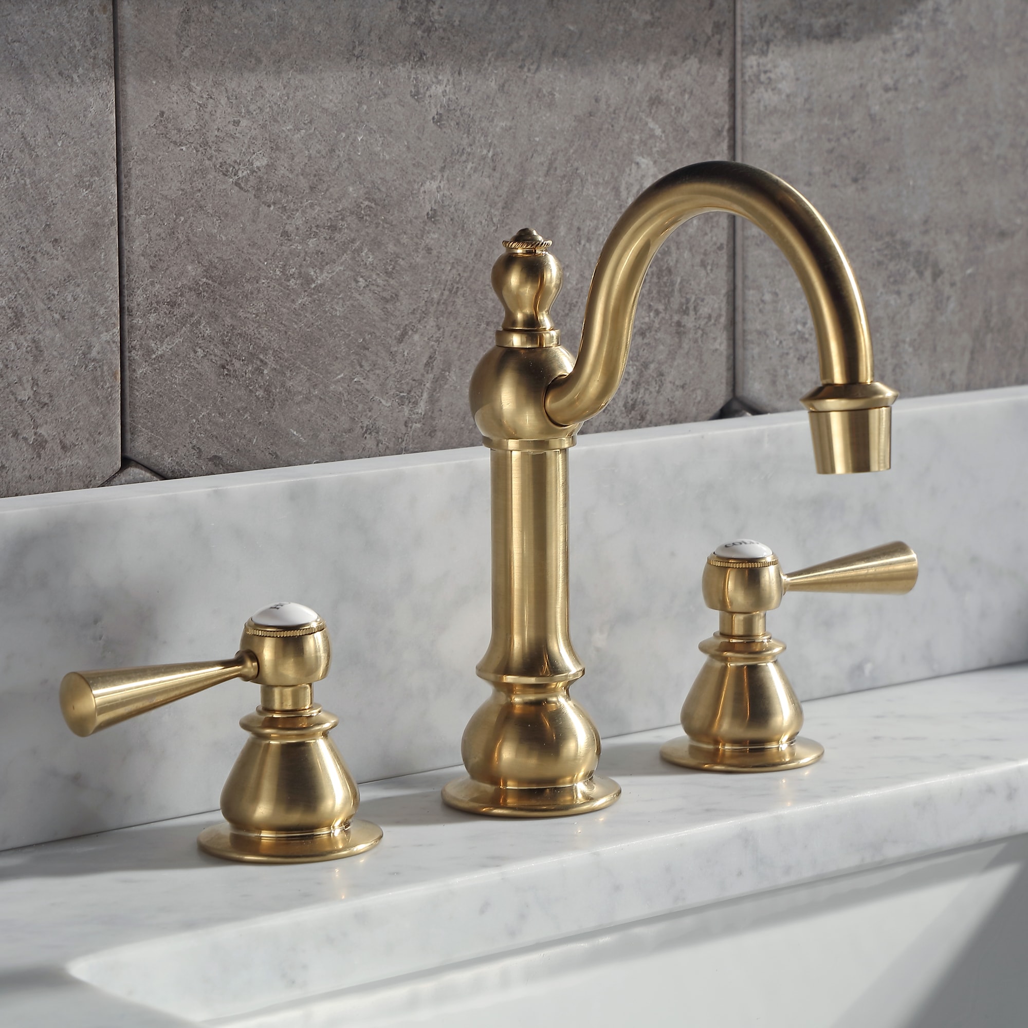 Water Creation F2 Satin Gold Widespread 2-Handle Bathroom Sink Faucet ...