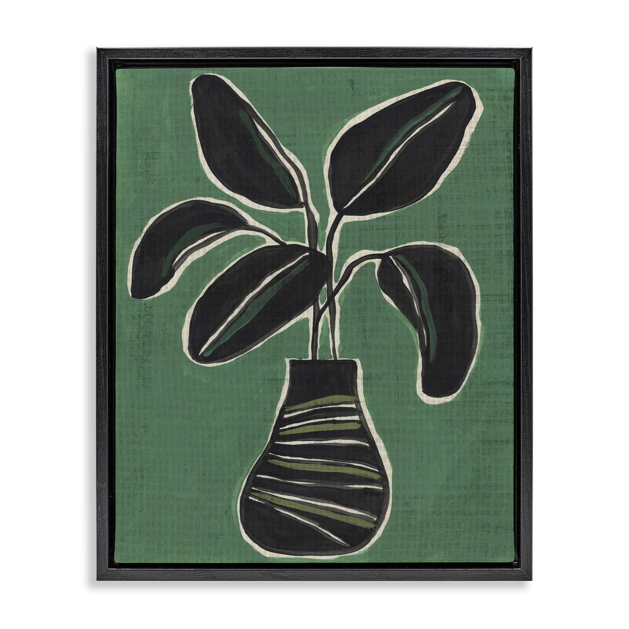 Stupell Industries BS-361-FFB-24X30 House Plant on Green Black Framed Floater Canvas Wall Art By June Erica Vess 25 x 31