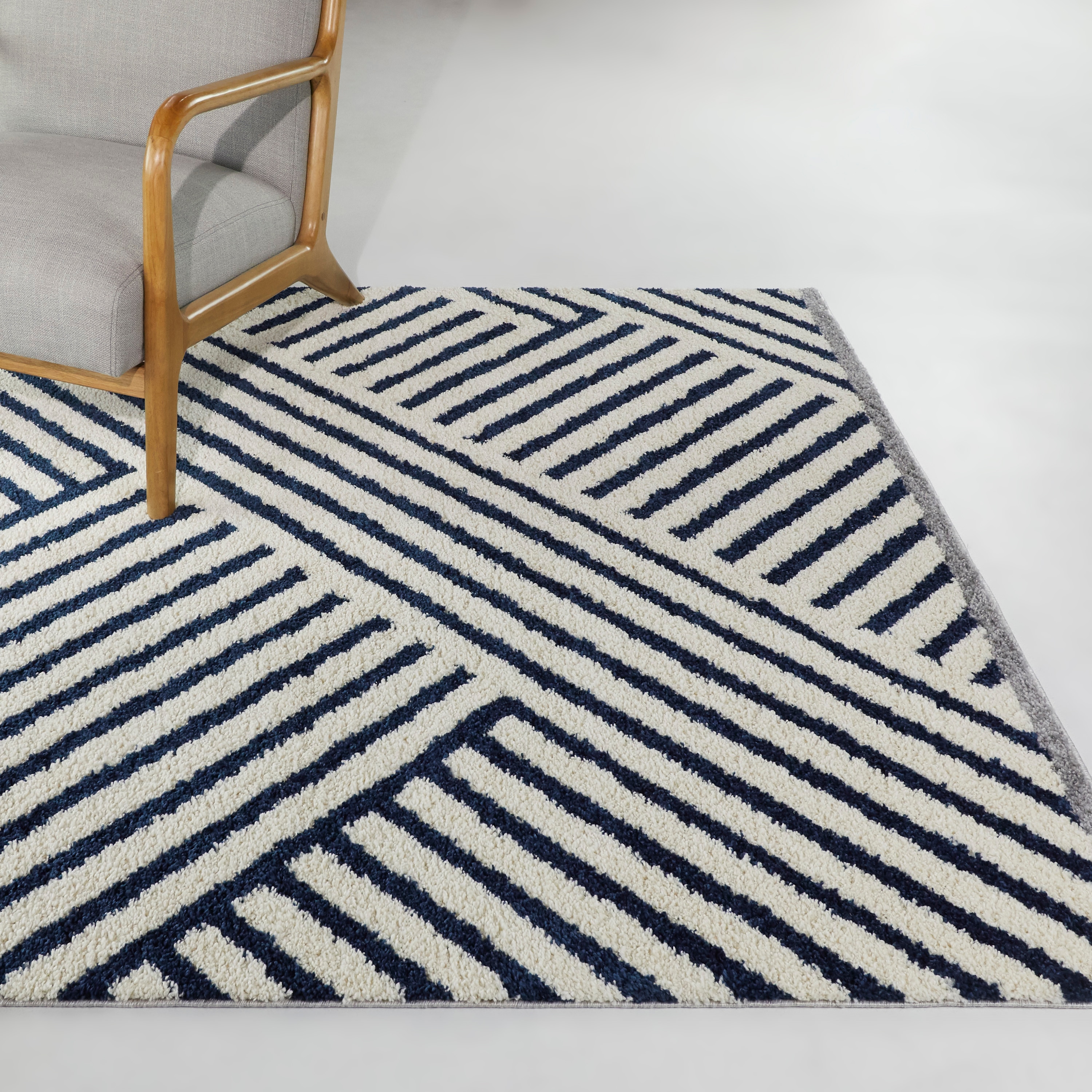 Balta 3099054 Emmeline 5 x 7 (ft) Loomed Polypropylene Navy Rectangular Indoor Stripe Bohemian/Eclectic Area rug