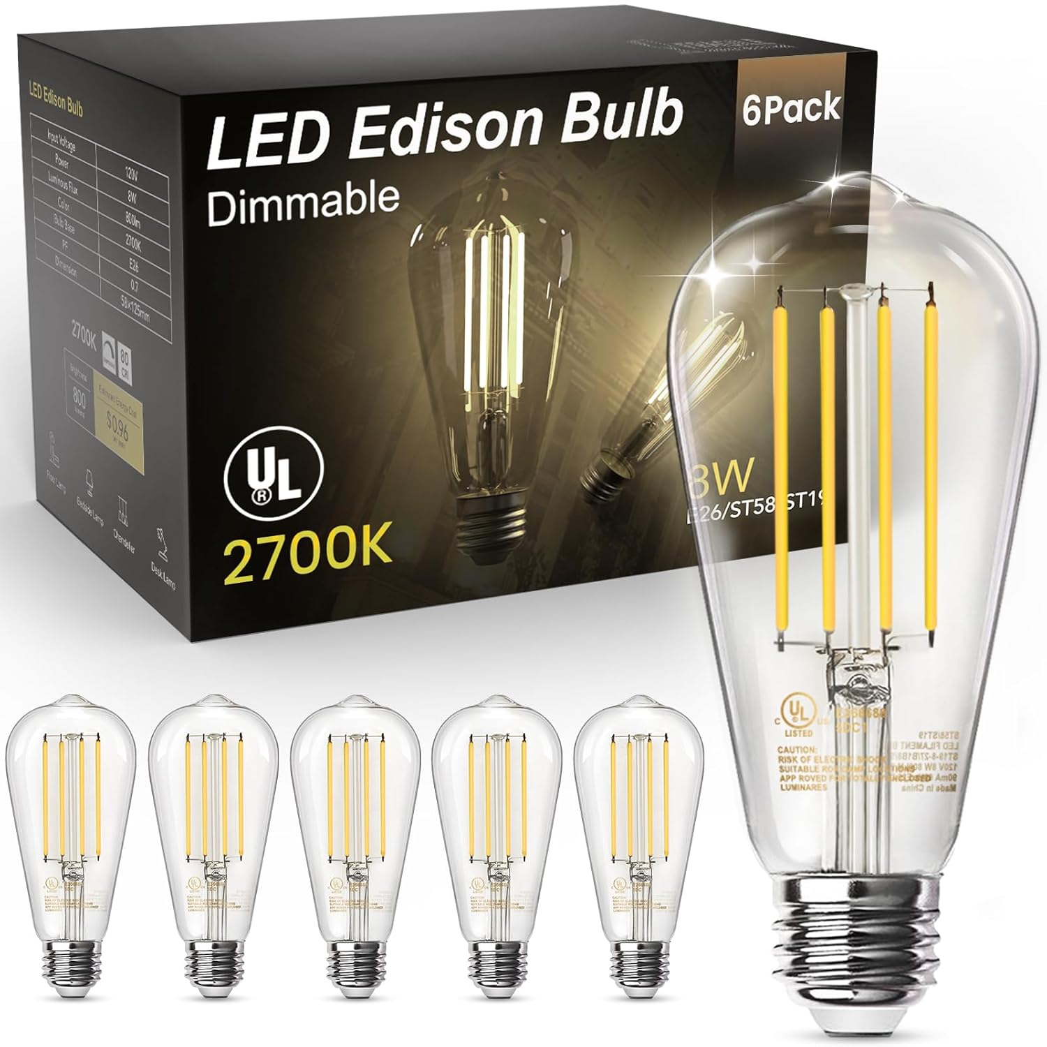 TJOY Edison Light Bulbs 60W Equivalent Dimmable Vintage LED Light