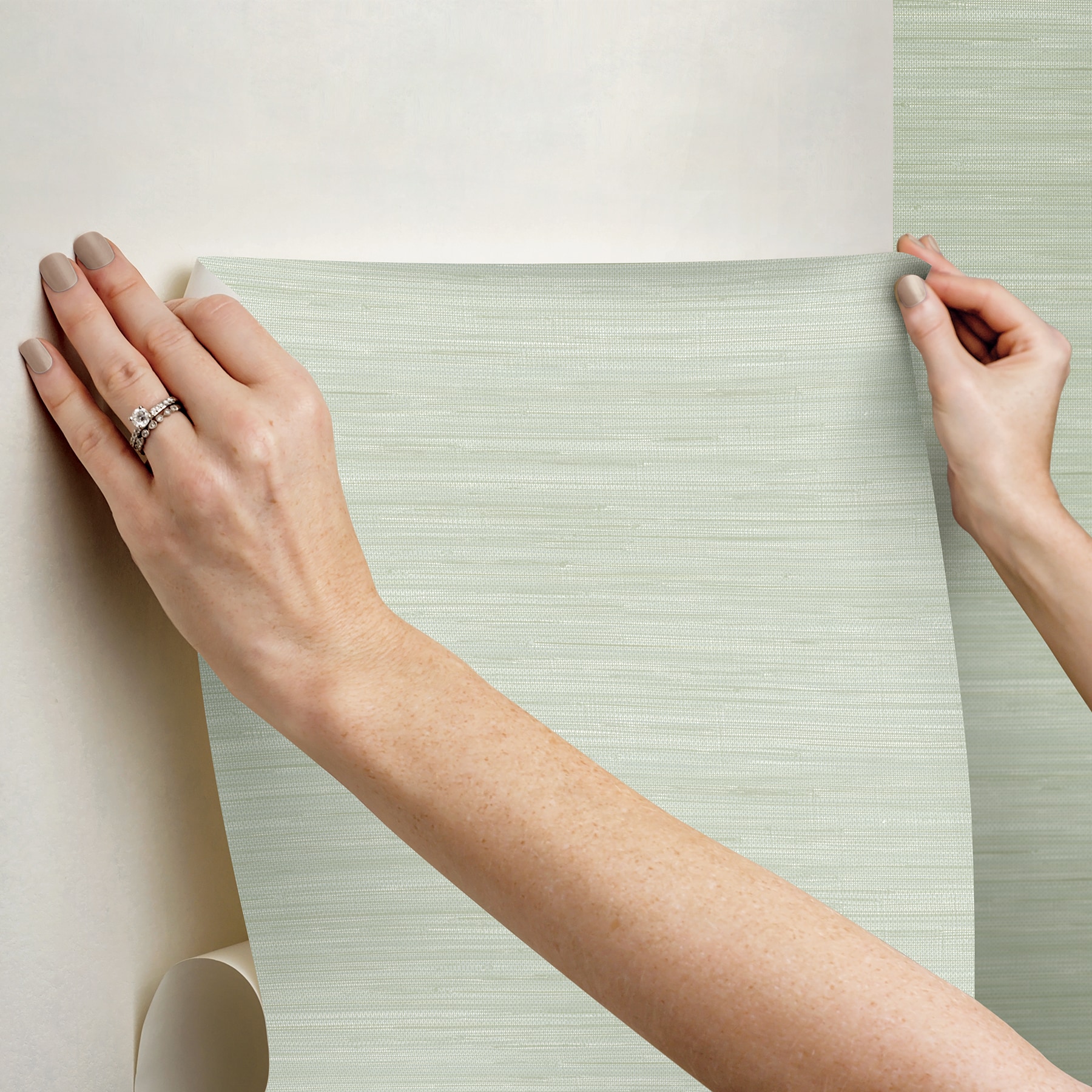 Light Green Faux Grasscloth Peel and Stick Wallpaper Roll