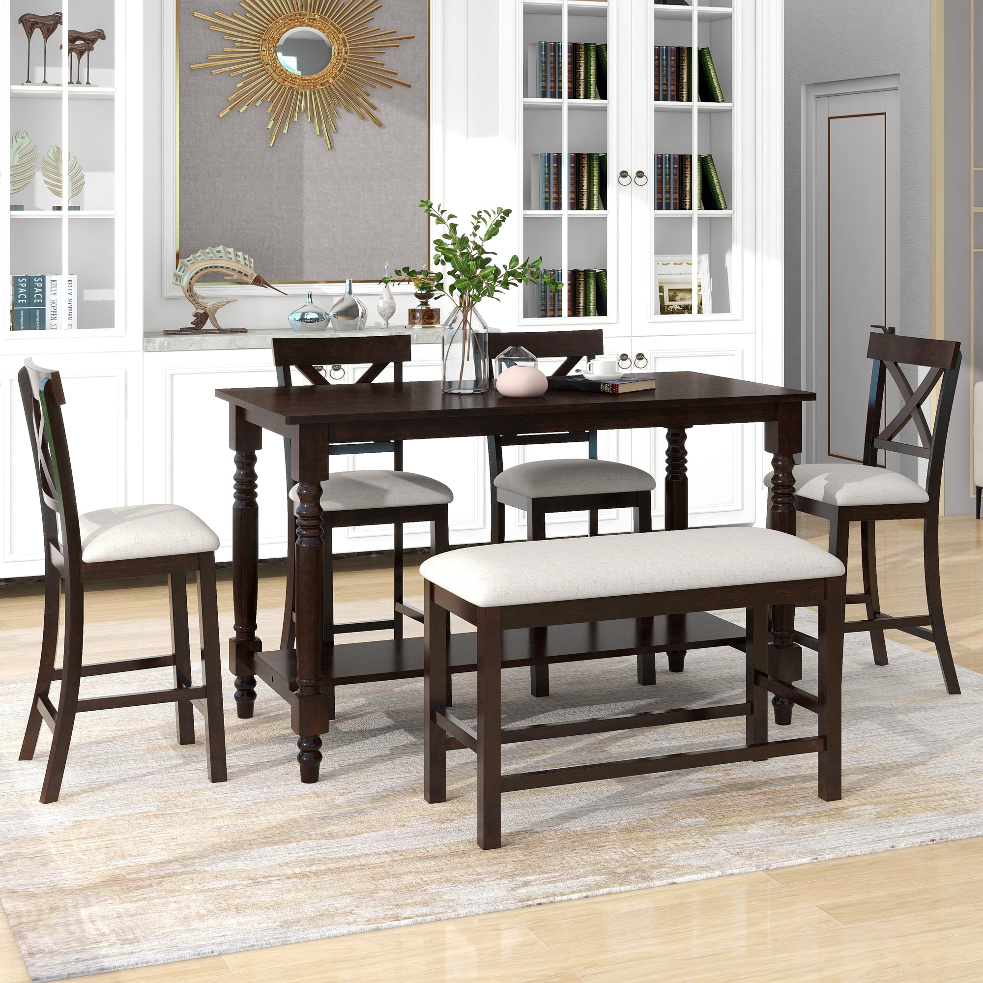 Qualler DTM000064P Espresso Contemporary/Modern Dining Room Set with Rectangular Table ( Seats 6 )