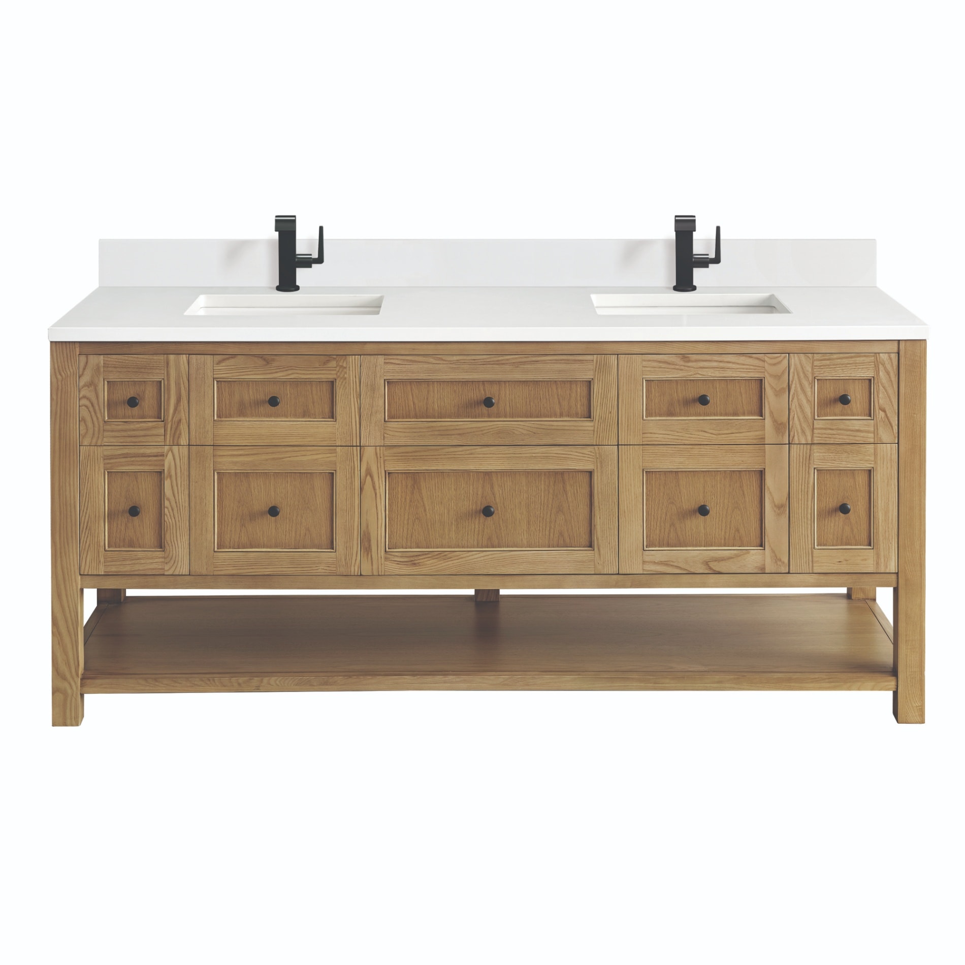 James Martin Vanities Breckenridge 72-in Light Natural Oak Undermount Double Sink Bathroom Vanity with White Zeus Quartz Top (Fully Assembled)