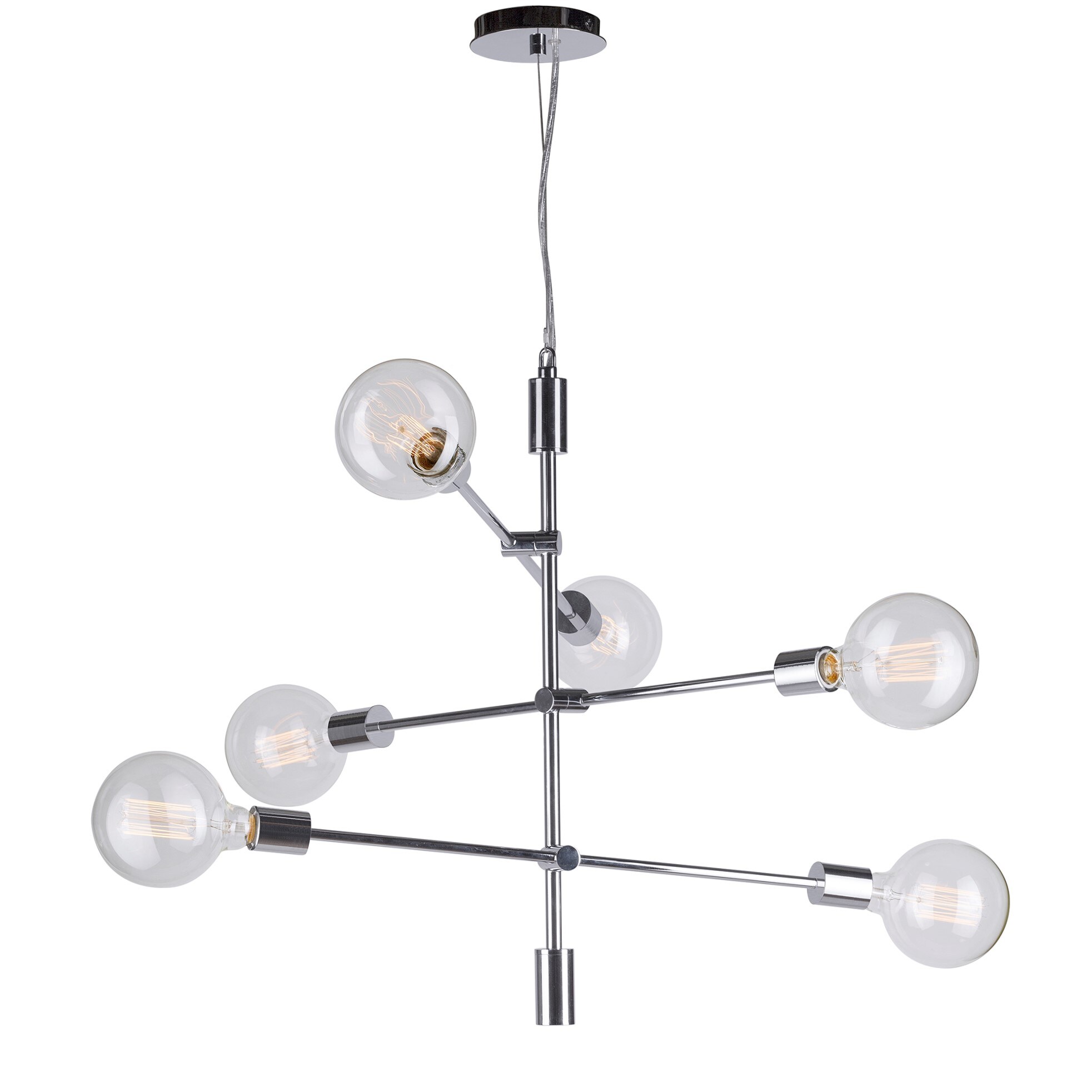 Forte Lighting 7117-06-05 Baton 6 -Light Polished Chrome Transitional For Use in Bedrooms, Dining Rooms, Foyers, Kitchens, Living Rooms Chandelier