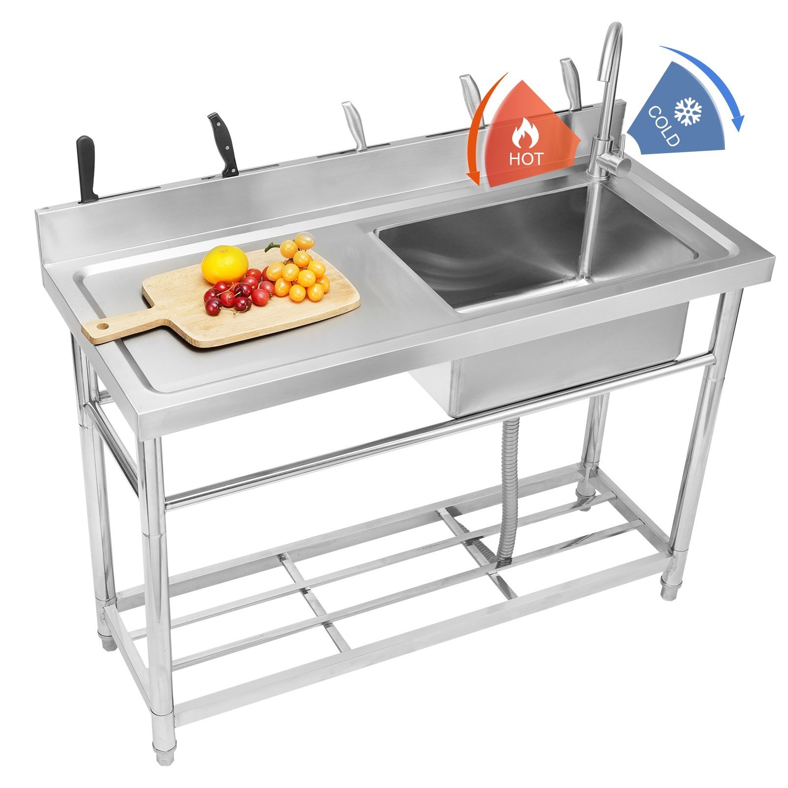 SUGIFT Stainless Steel Utility Sink Freestanding Single Bowl with Workbench and Faucet 39.4 x 19.1 x 37.4 in Commercial Sink for Garage Restaurant Laundry