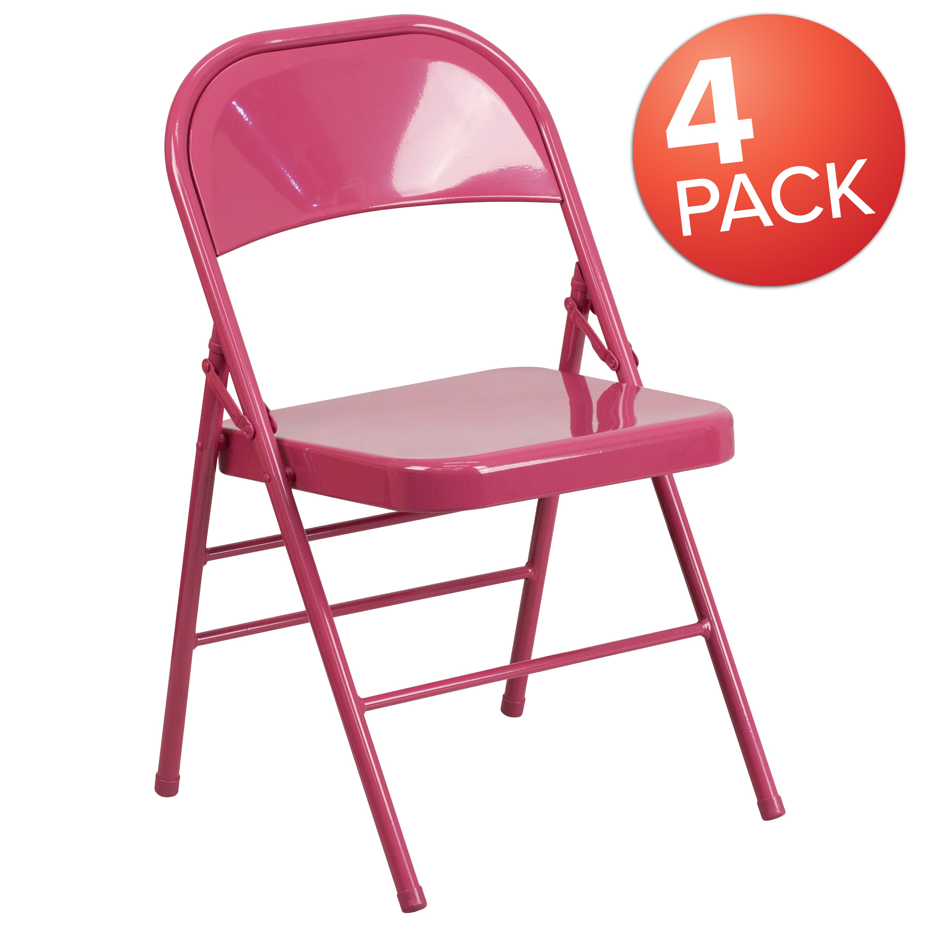 Emma + Oliver 889142860129 4 Pack Colorful Shockingly Fuchsia Metal Folding Chair