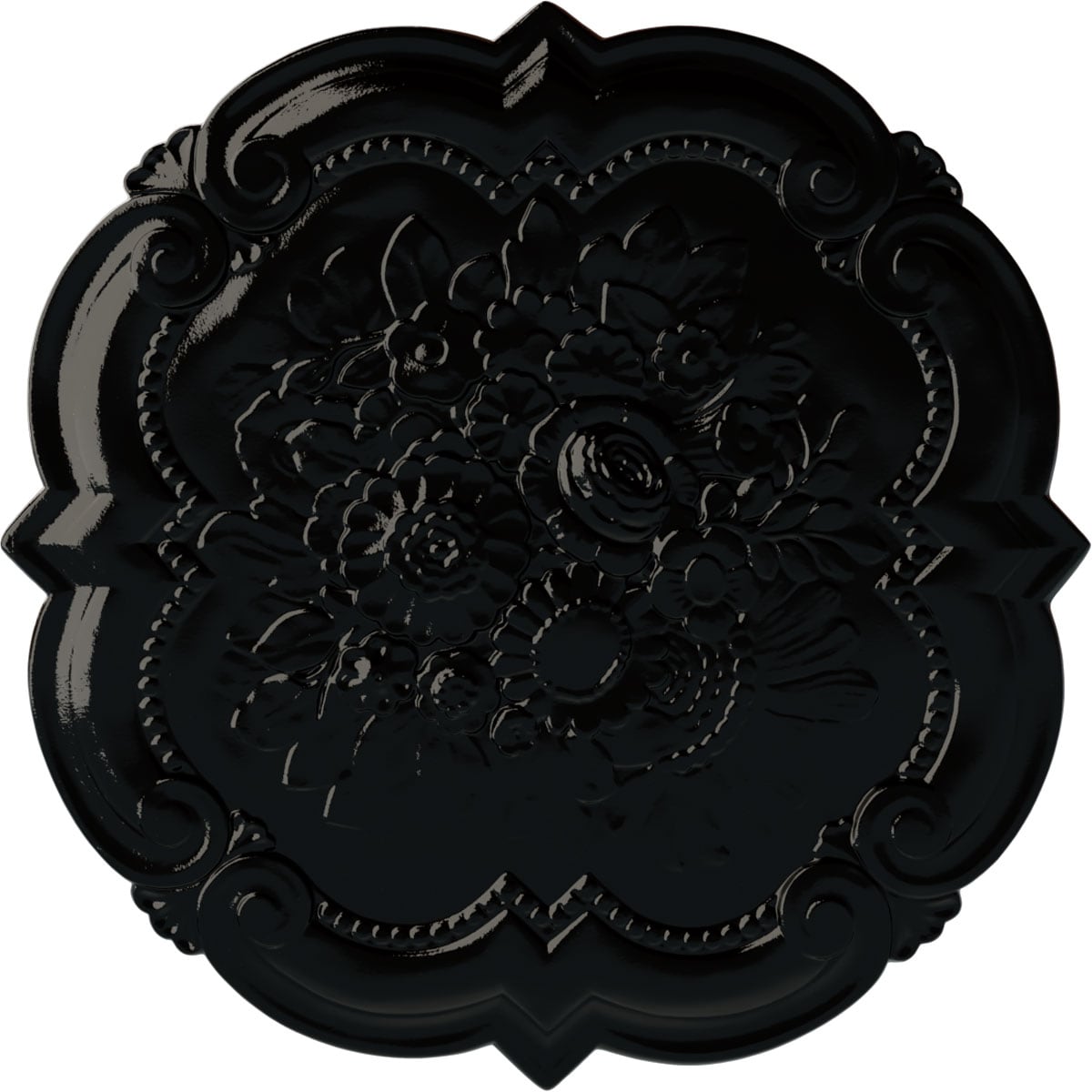 Ekena Millwork CM24VIBPS Victorian 24.38-in W x 24.38-in L Painted Black Pearl Polyurethane Whole Ceiling Medallion
