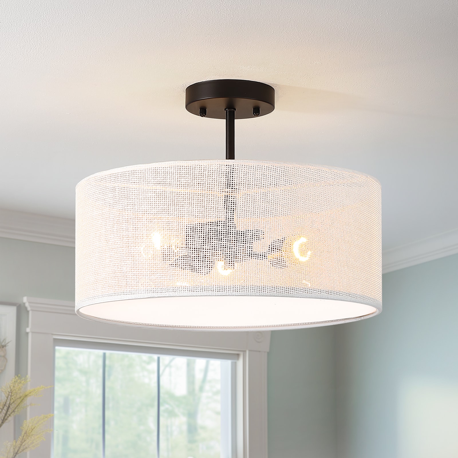 True Fine 90087FL Astory 3 -Light 16-in Matte Black Indoor/Outdoor Semi Flush Mount Light