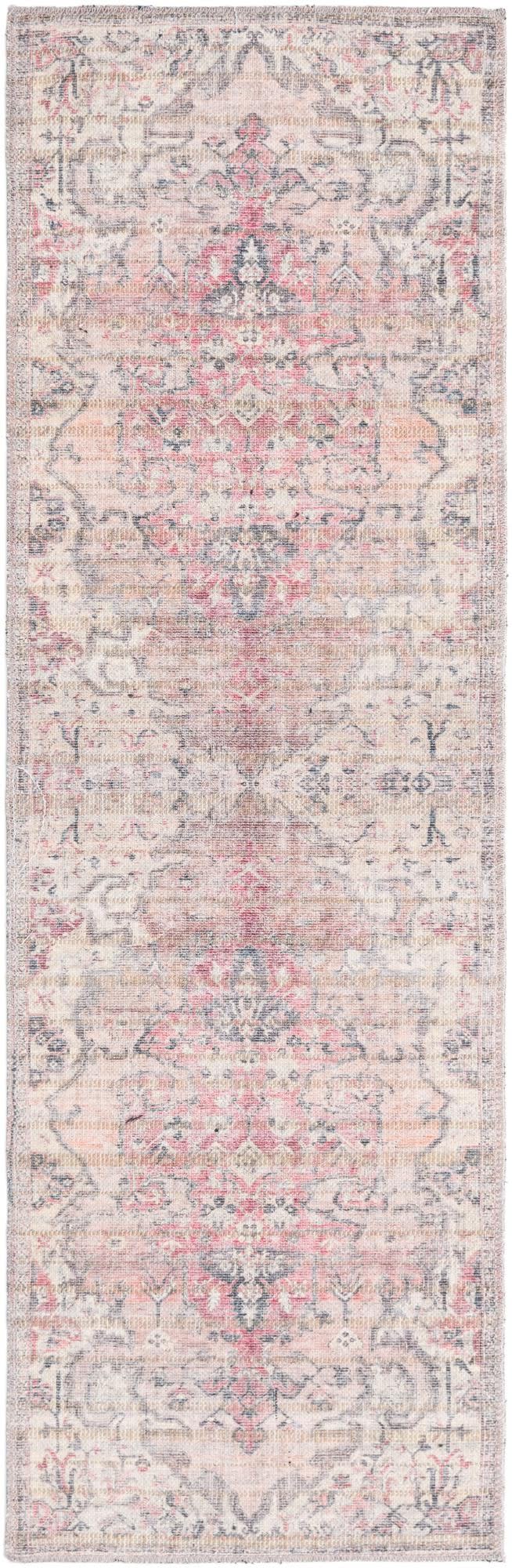 Beige Pink Synthetic Reversible Indoor Runner Rug