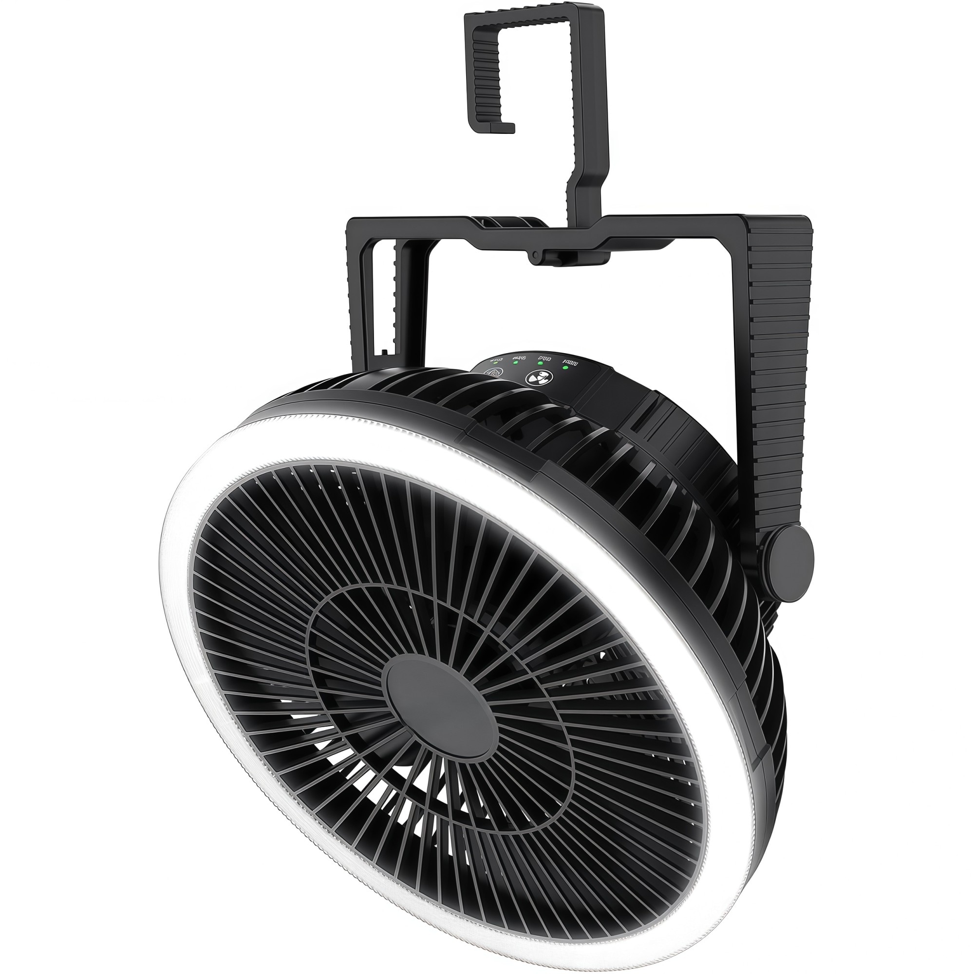 Numhew 8.7in D 8.7in W 4.45in H 3-Speed Black Portable Camping Fan with LED Lantern