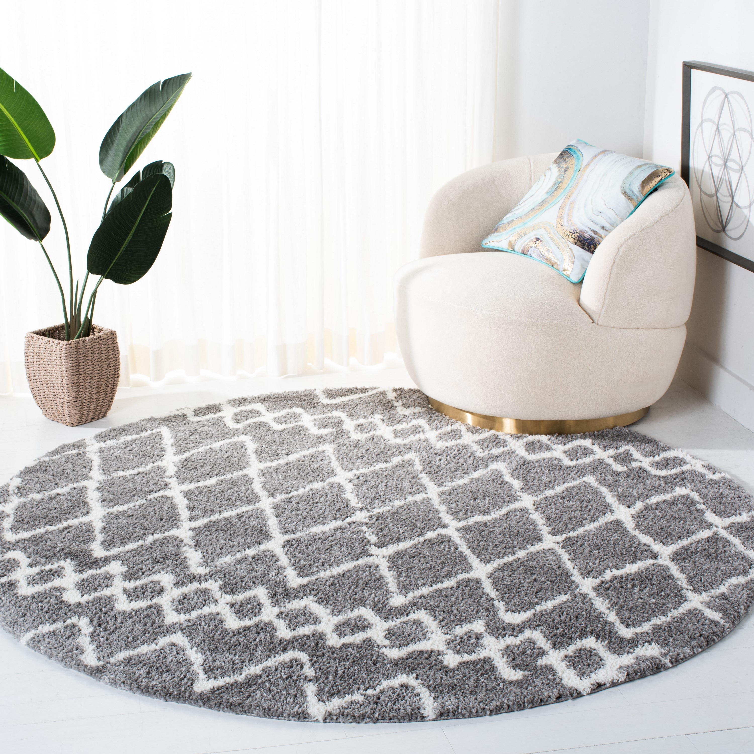 Safavieh BER194F-7R Berber Shag 7 x 7 (ft) Loomed Polypropylene Gray/Ivory Round Indoor Tribal Bohemian/Eclectic Area rug