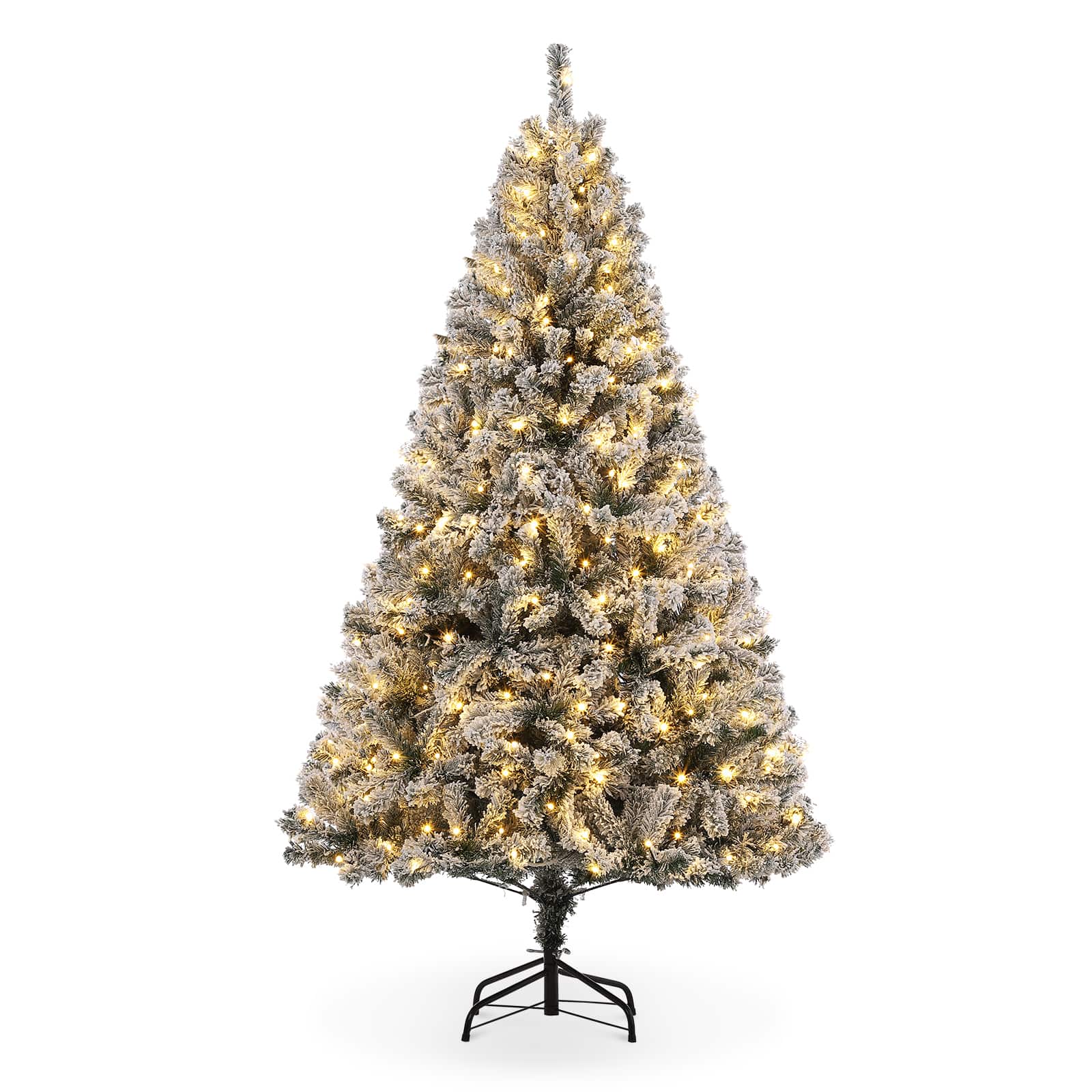 Qeetex JXNAG-PHO-15QNR5C9 6 Ft Pre-Lit Snow Flocked Artificial Christmas Tree Lighted Xmas Tree with 250 Warm White Lights 800 Branches Tips Christmas Tree with Metal Stand for Home Office Party