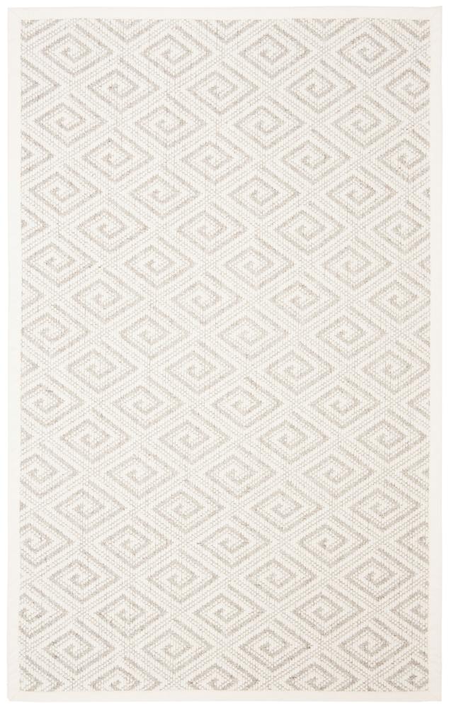 Ivory Geometric Hand-Knotted Wool and Synthetic Rug, 5'x8'