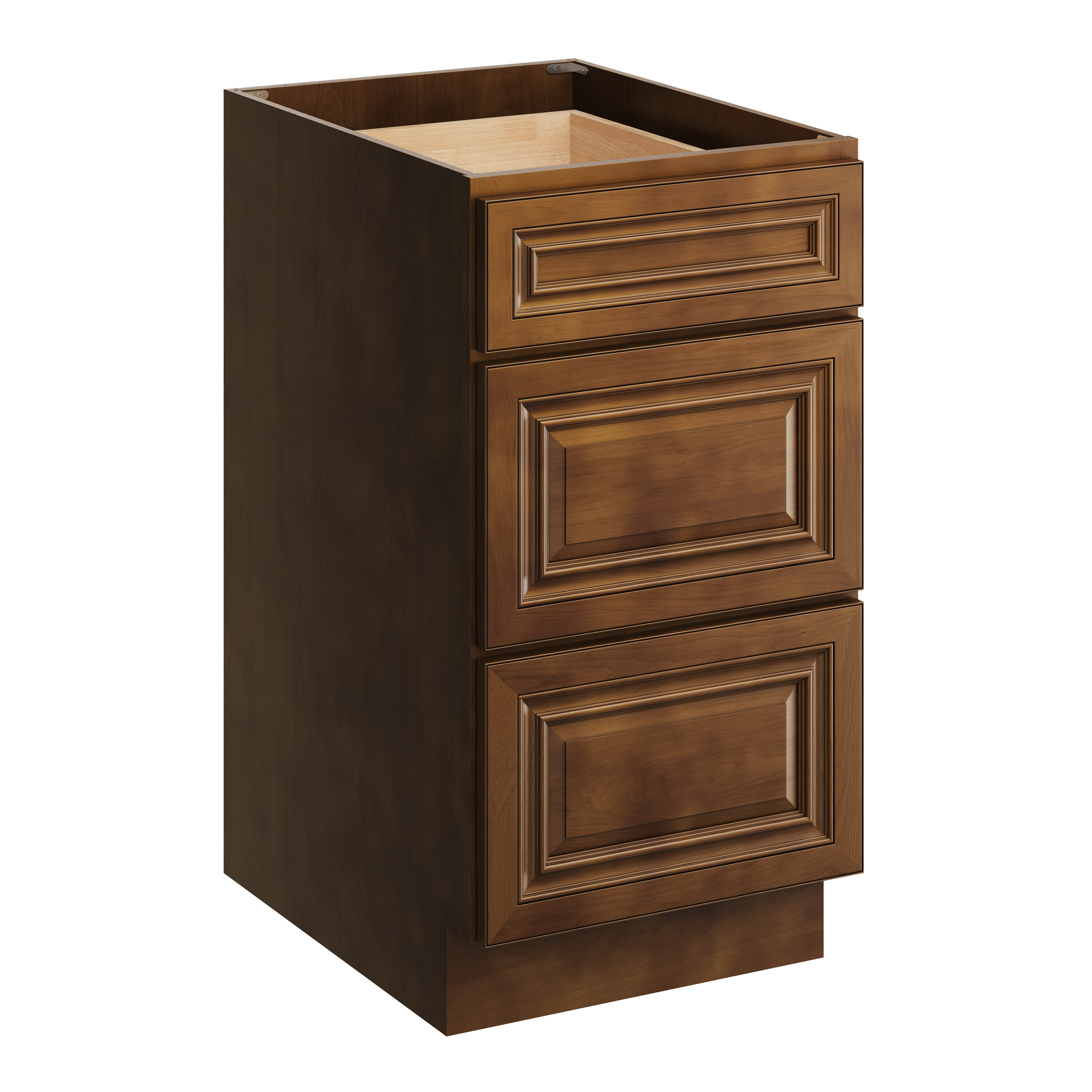 CASAINC 18 in. W x 24 in. D x 34.5 in. H Kitchen Cabinet Floor Base Cabinet Dark Caramel With 3 Drawers
