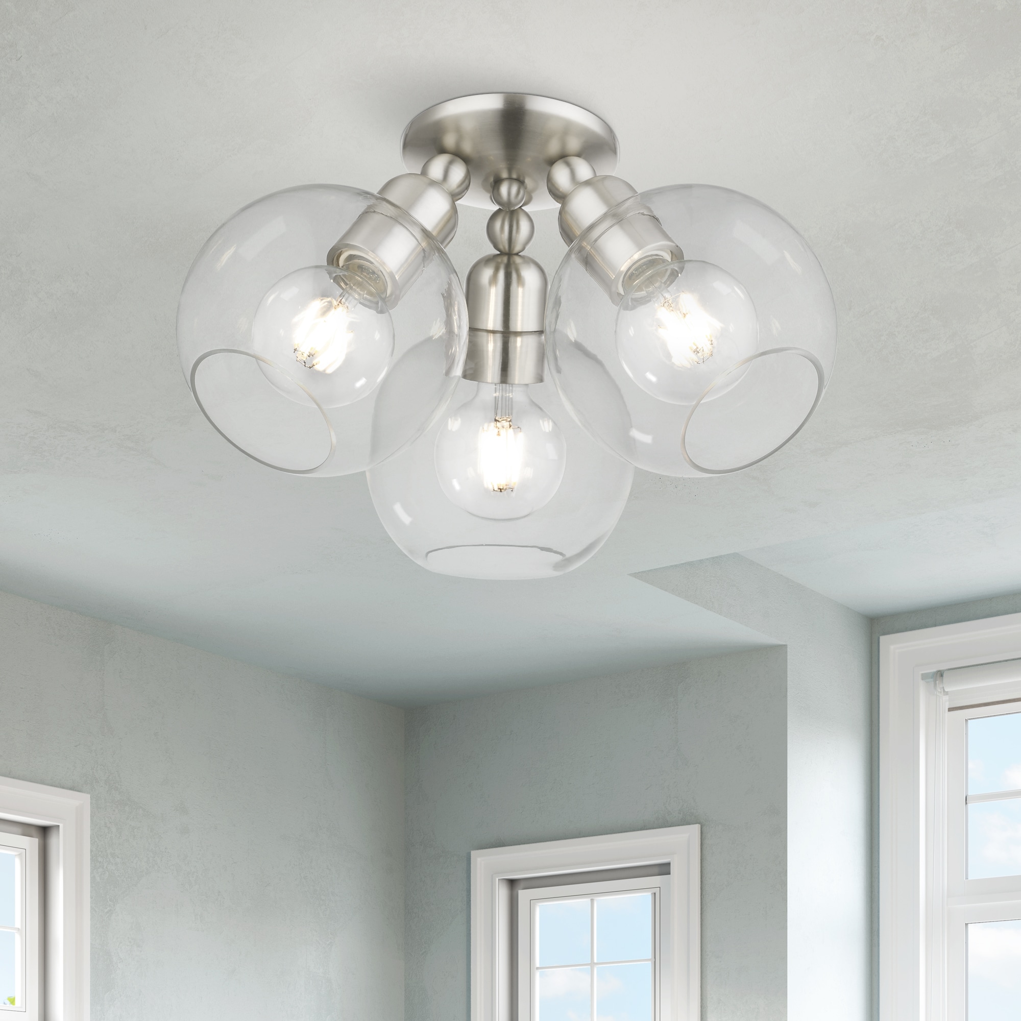 Brushed Nickel 3-Light Semi-Flush Mount with Clear Glass Shades