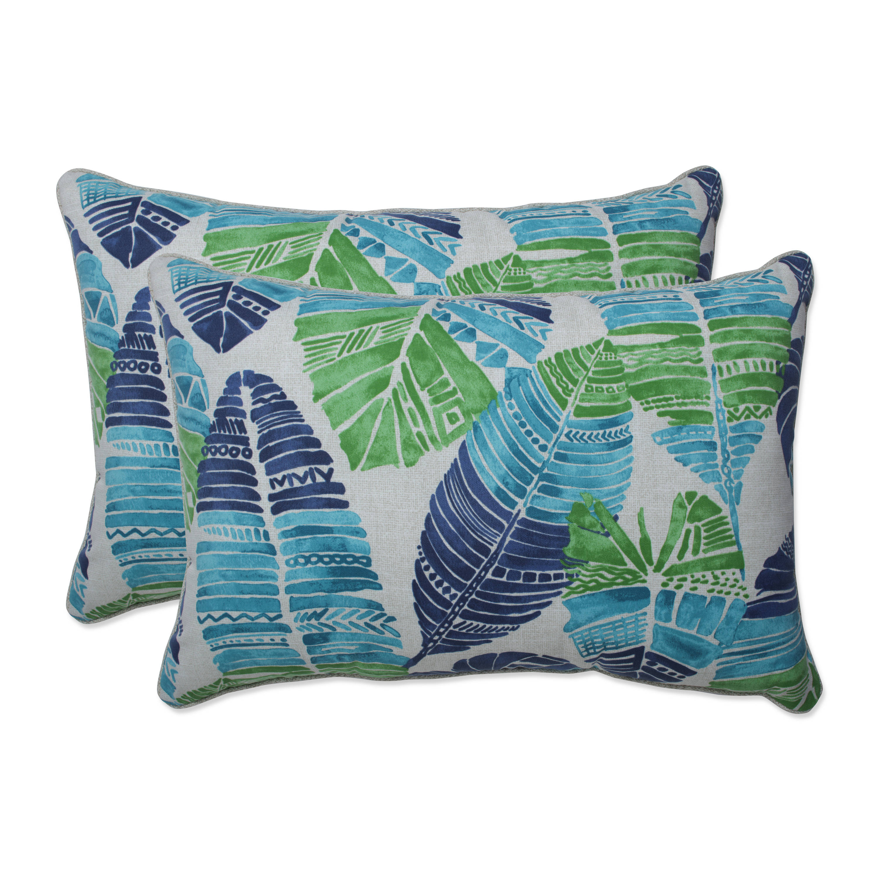 Outdoor/Indoor Leaf Block Teal/Citron Over-Sized Rectangular Throw